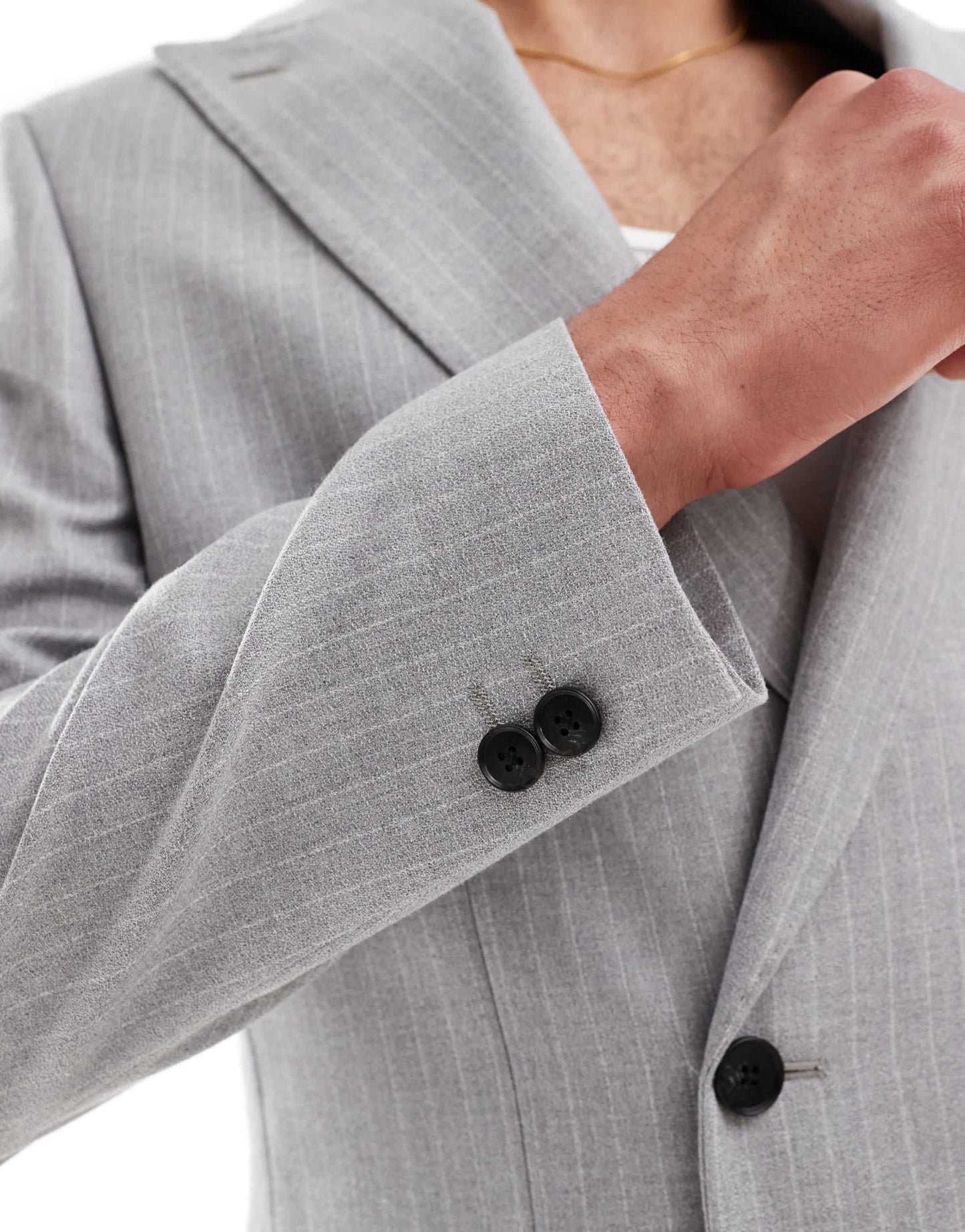 River Island crepe stripe suit jacket in grey - ASOS Sample Sale EU Store