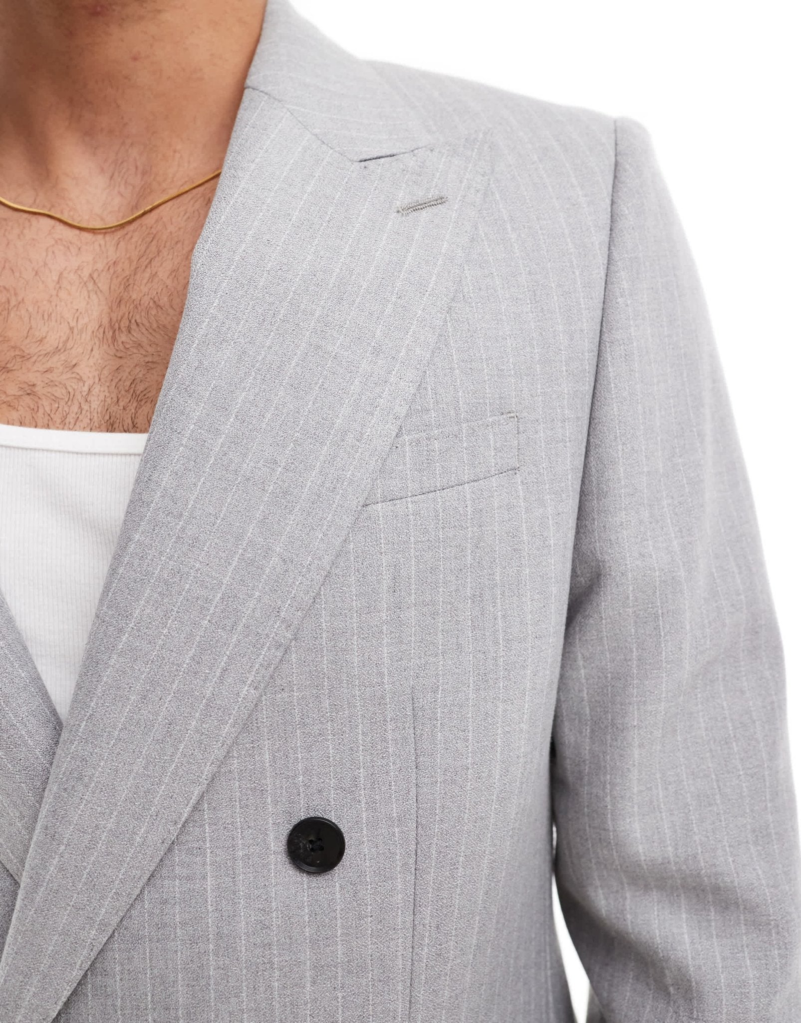 River Island crepe stripe suit jacket in grey - ASOS Sample Sale EU Store