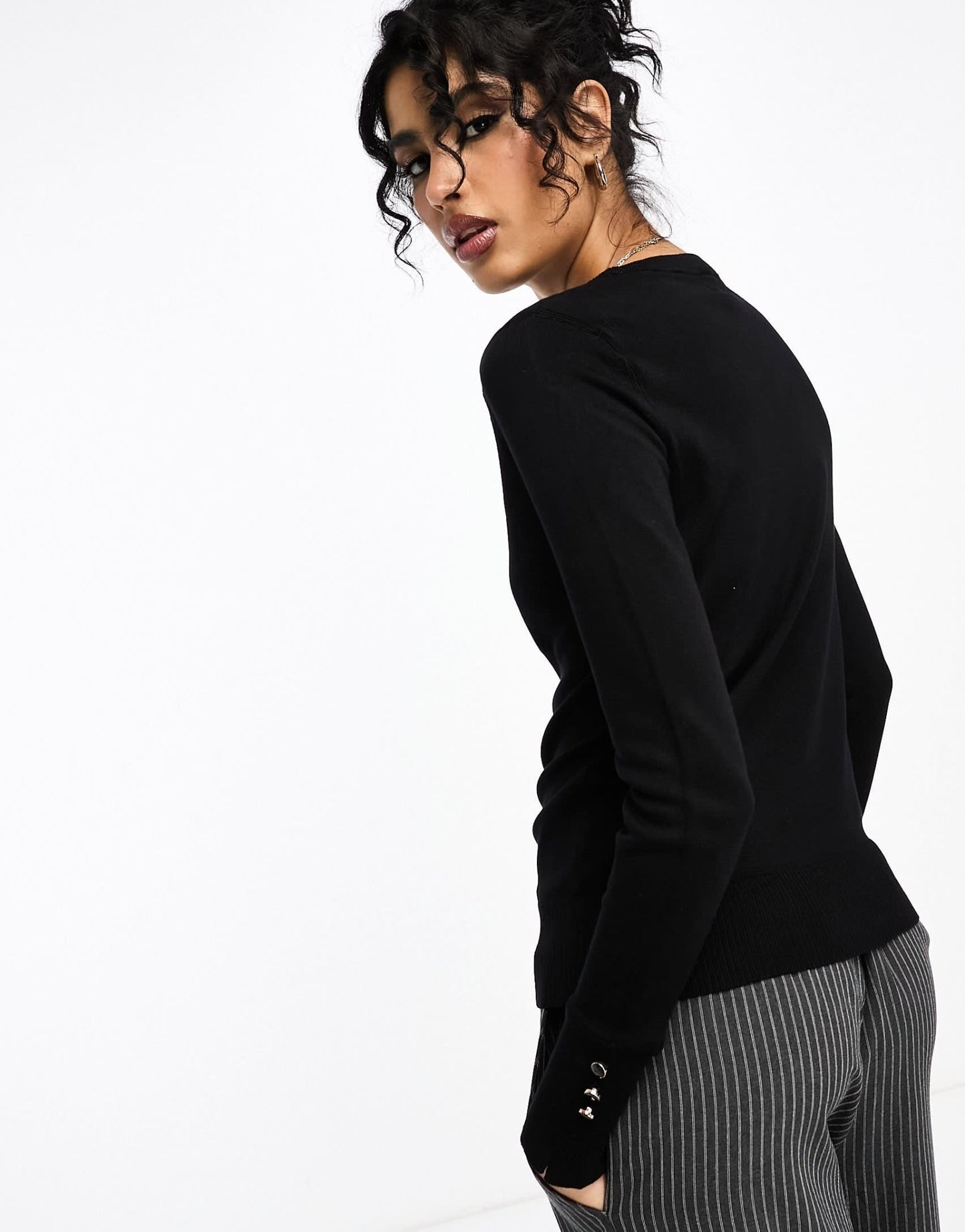 River Island crew neck fine knit top in black - ASOS Sample Sale EU Store