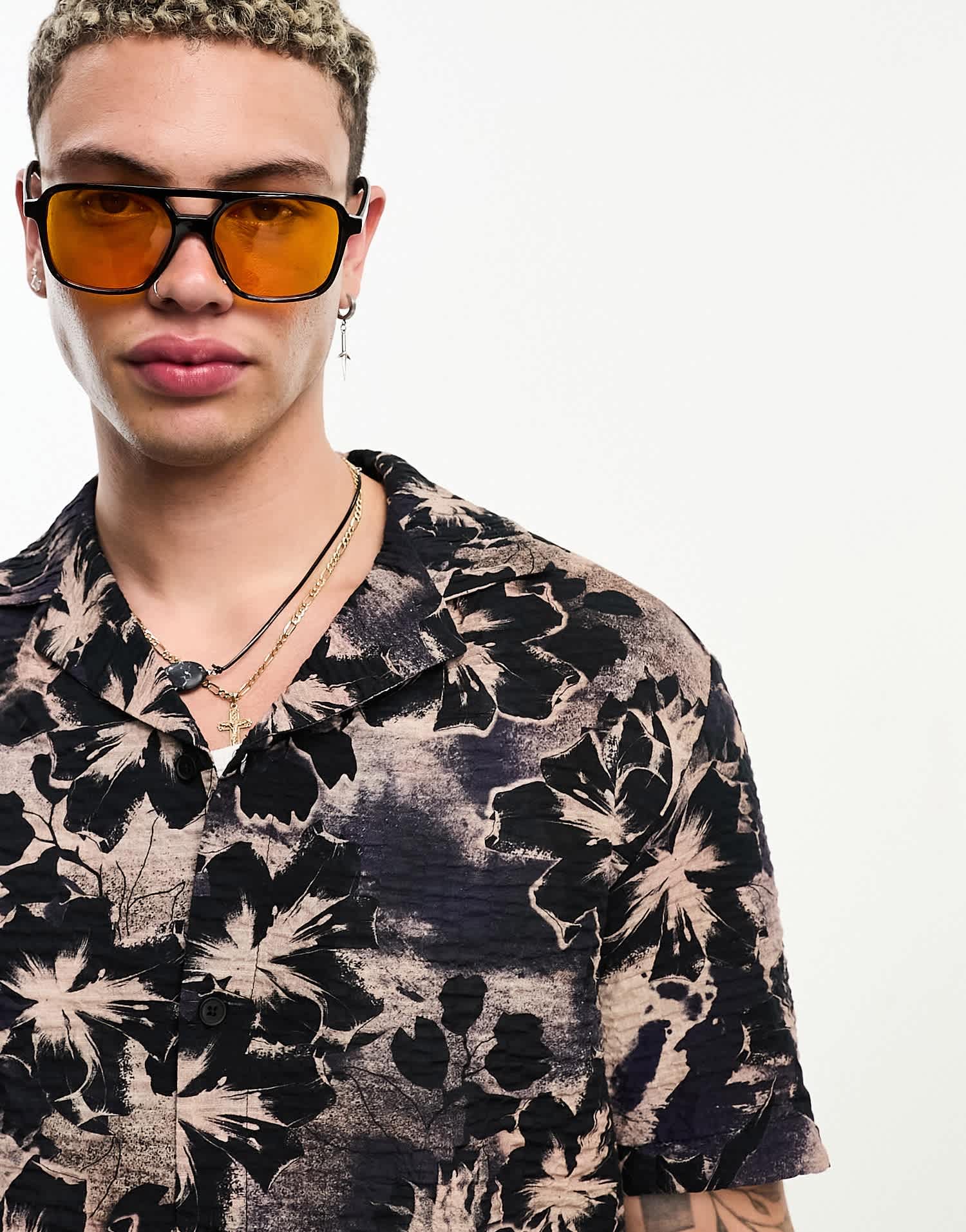 River Island crinkle floral print shirt in brown - ASOS Sample Sale EU Store