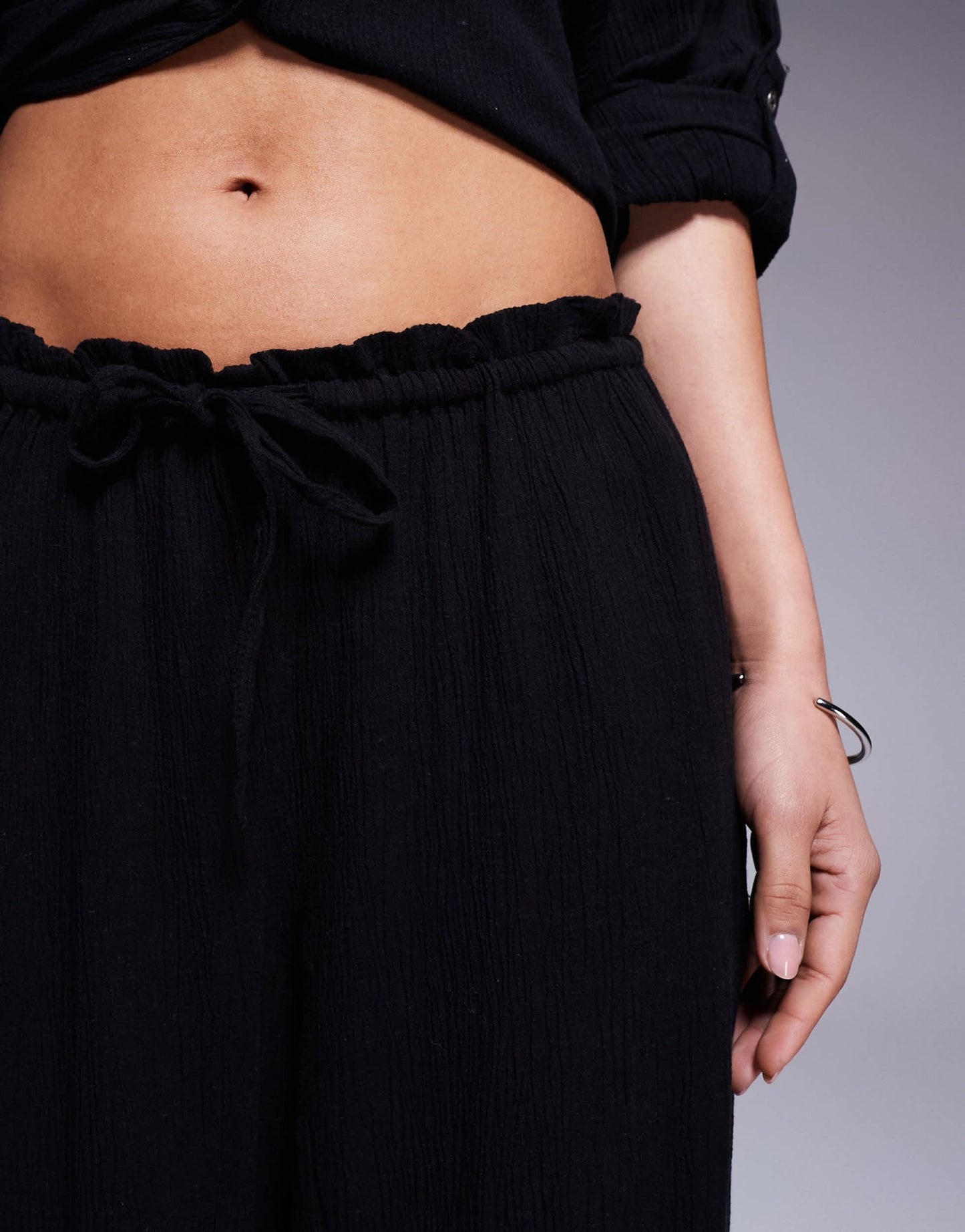 River Island crinkle wide leg trouser co - ord in black - ASOS Sample Sale EU Store