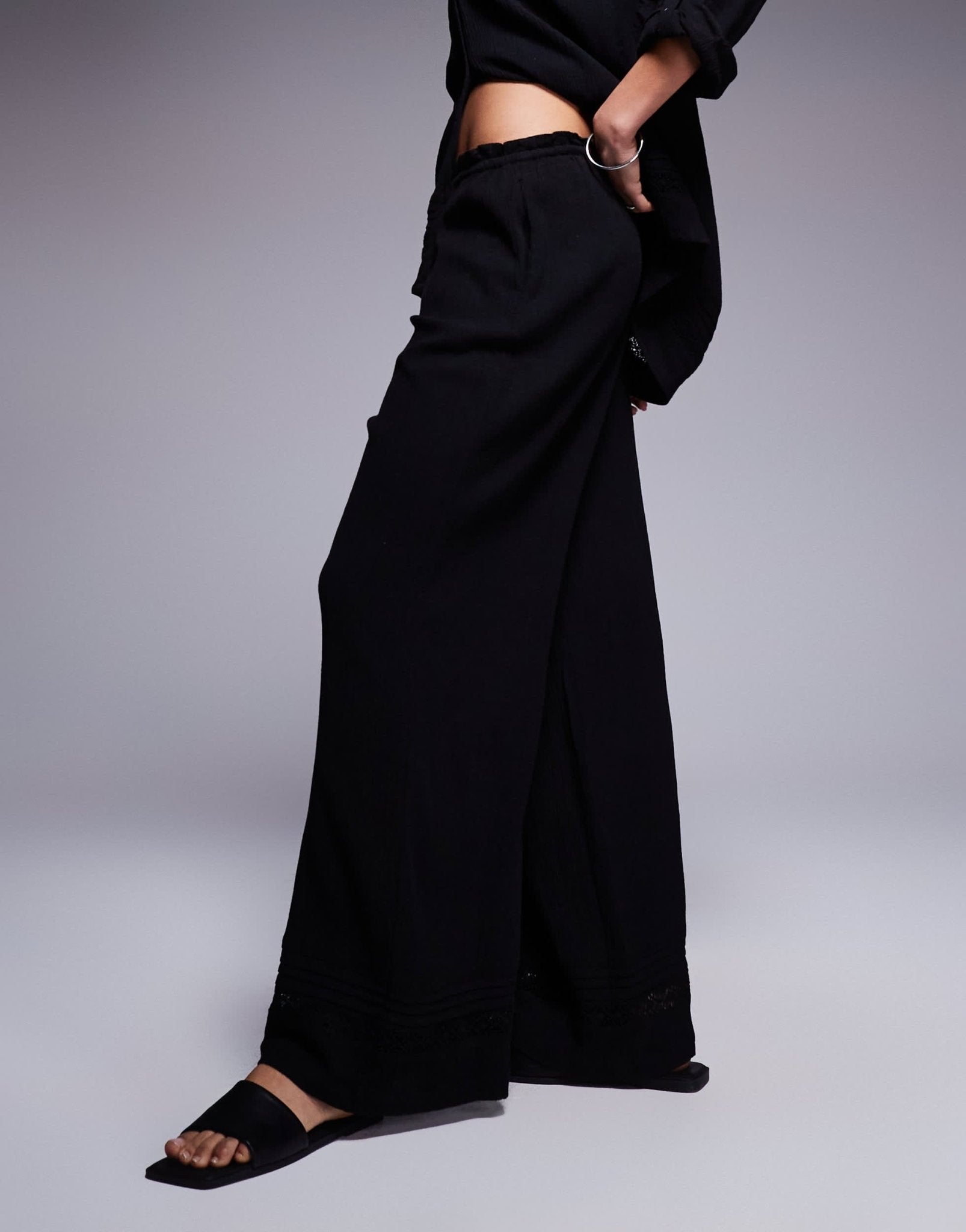 River Island crinkle wide leg trouser co - ord in black - ASOS Sample Sale EU Store