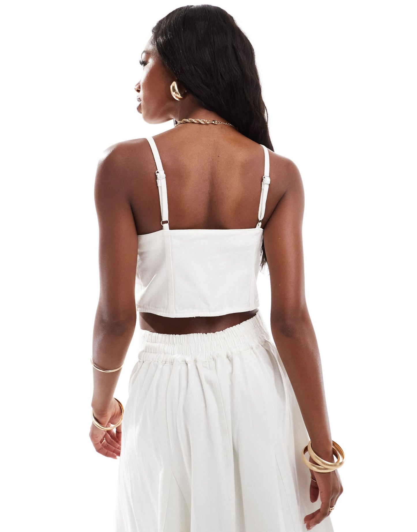 River Island denim crop cami top co - ord in white - ASOS Sample Sale EU Store