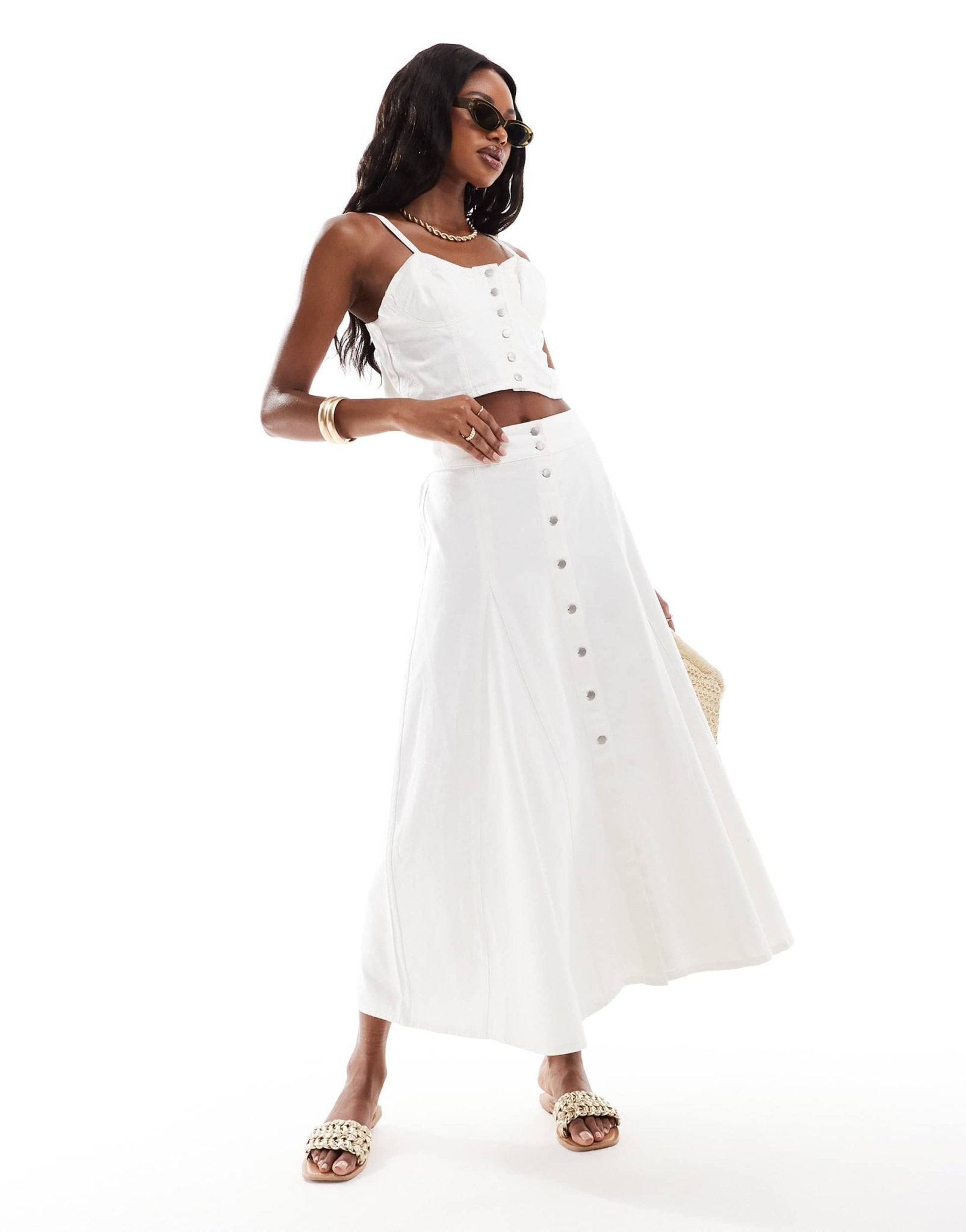 River Island denim crop cami top co - ord in white - ASOS Sample Sale EU Store
