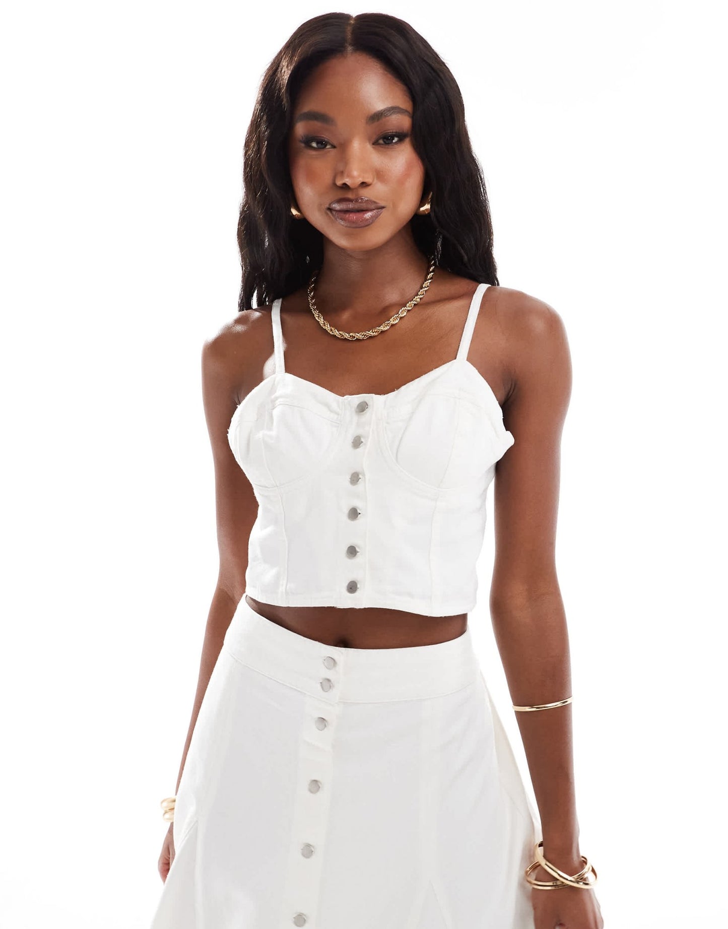 River Island denim crop cami top co - ord in white - ASOS Sample Sale EU Store