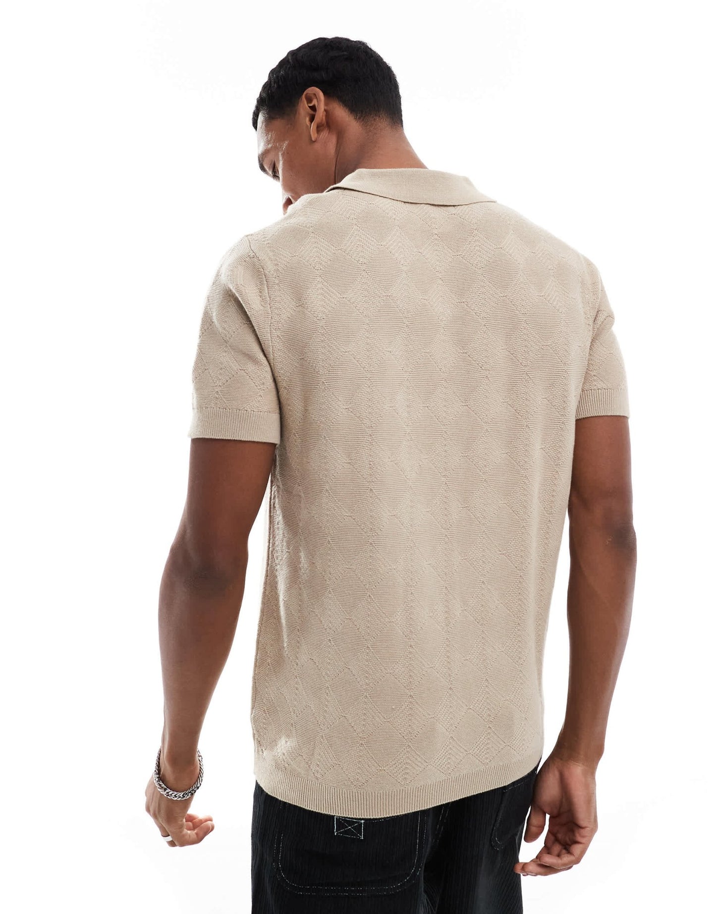 River Island diamond knit polo in stone - ASOS Sample Sale EU Store