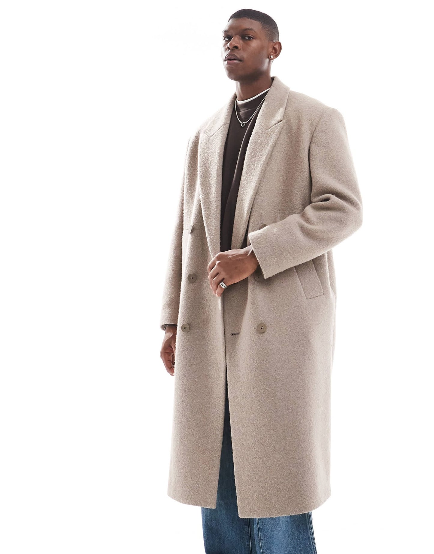 River Island double breasted coat in sand - ASOS Sample Sale EU Store