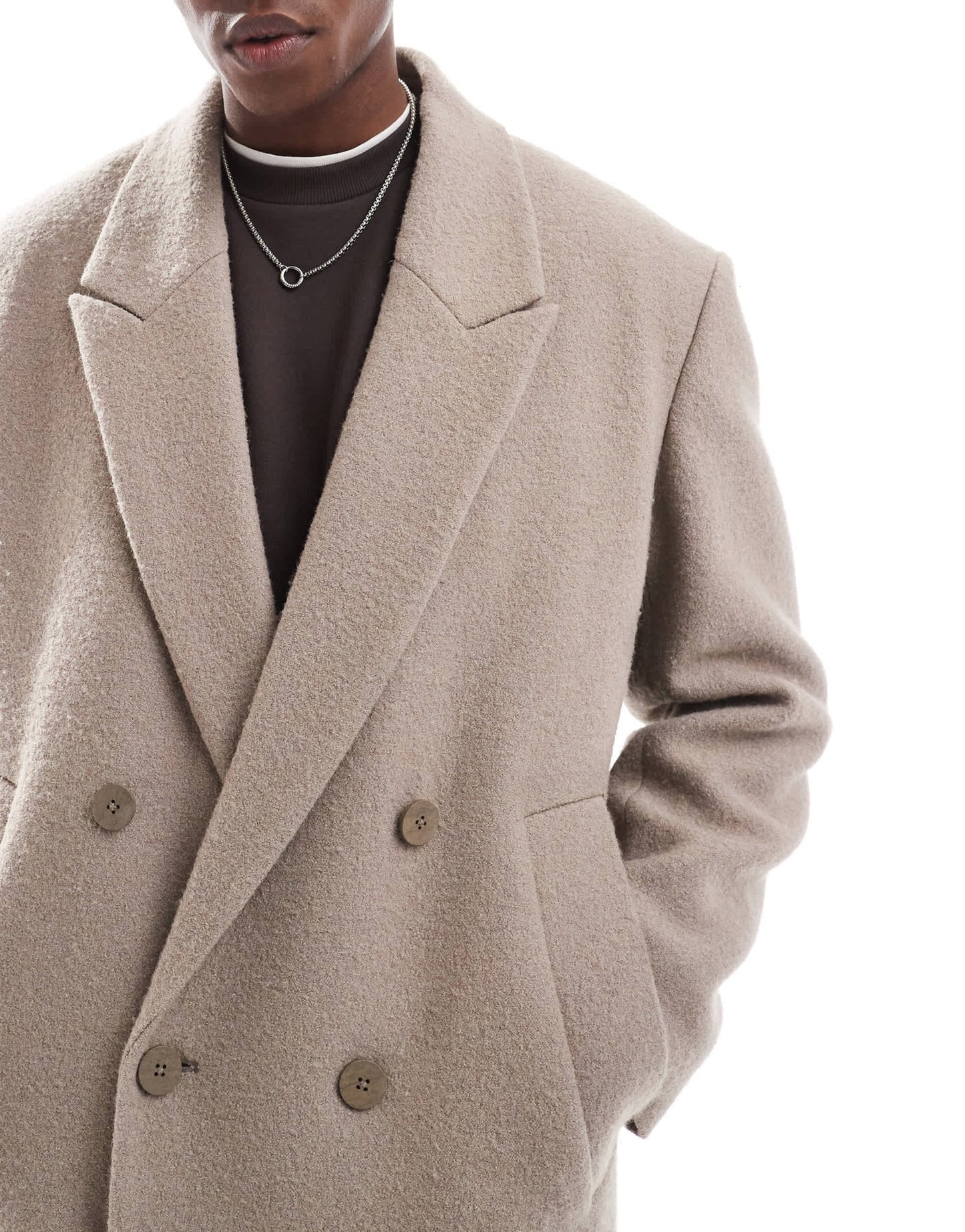 River Island double breasted coat in sand - ASOS Sample Sale EU Store