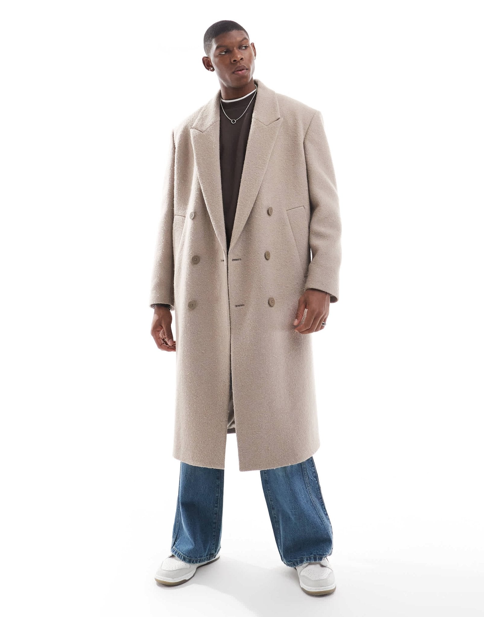 River Island double breasted coat in sand - ASOS Sample Sale EU Store