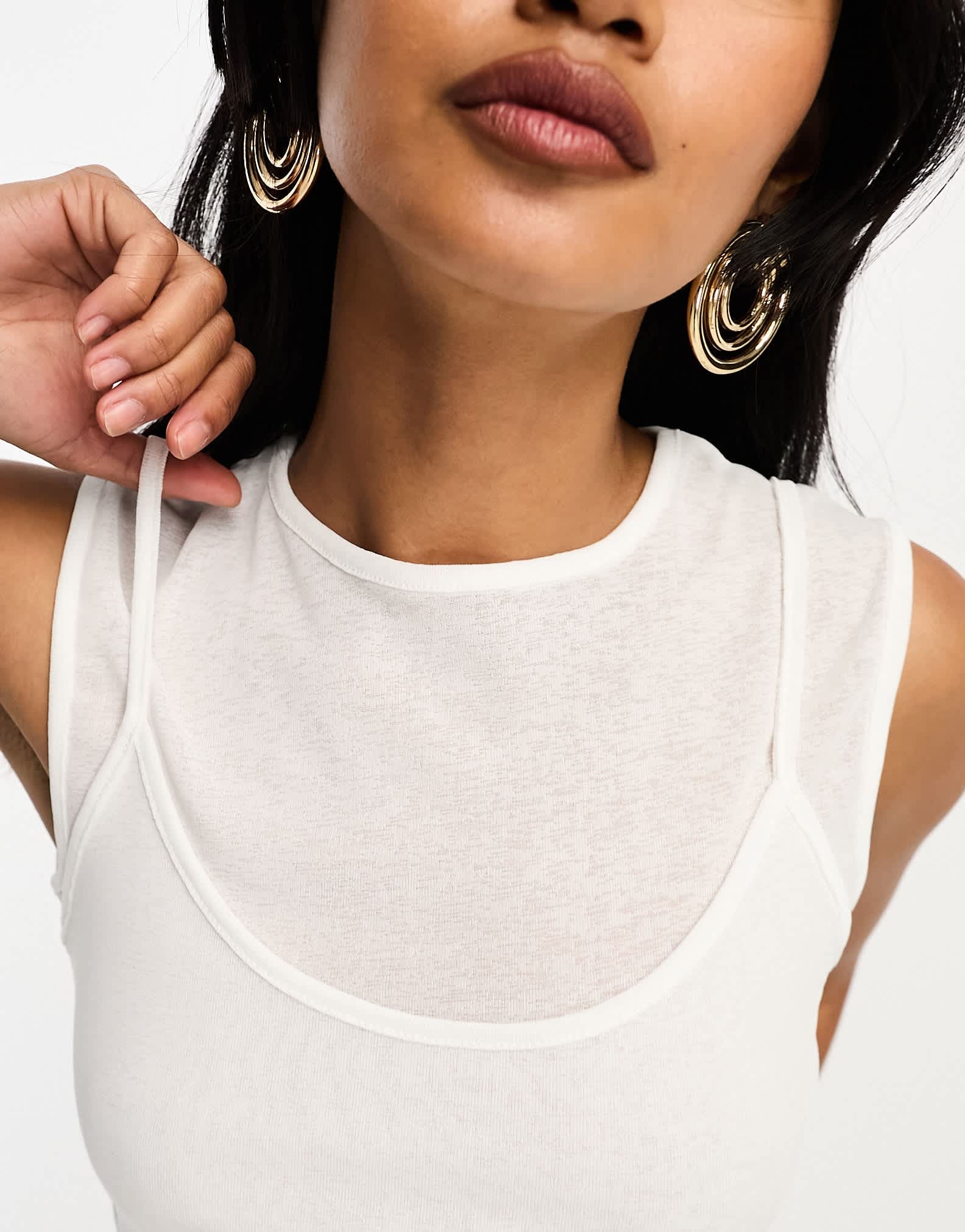 River Island double layer mesh cami top in white - ASOS Sample Sale EU Store