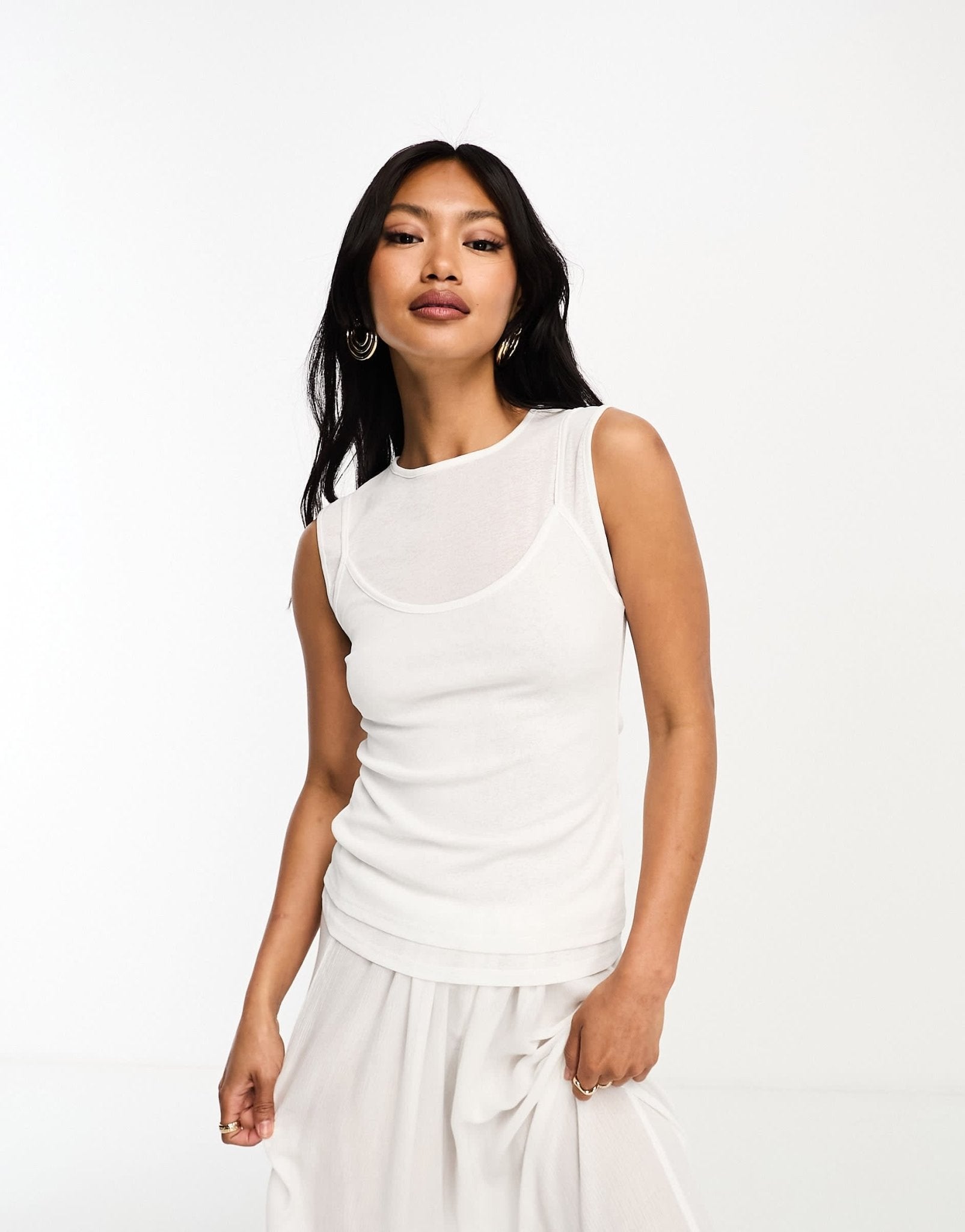 River Island double layer mesh cami top in white - ASOS Sample Sale EU Store