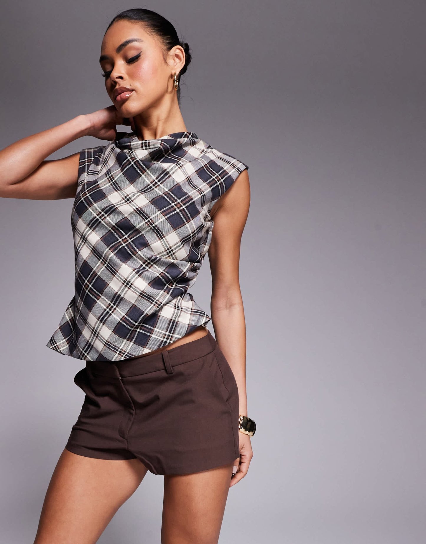River Island drape tailored top in brown - ASOS Sample Sale EU Store
