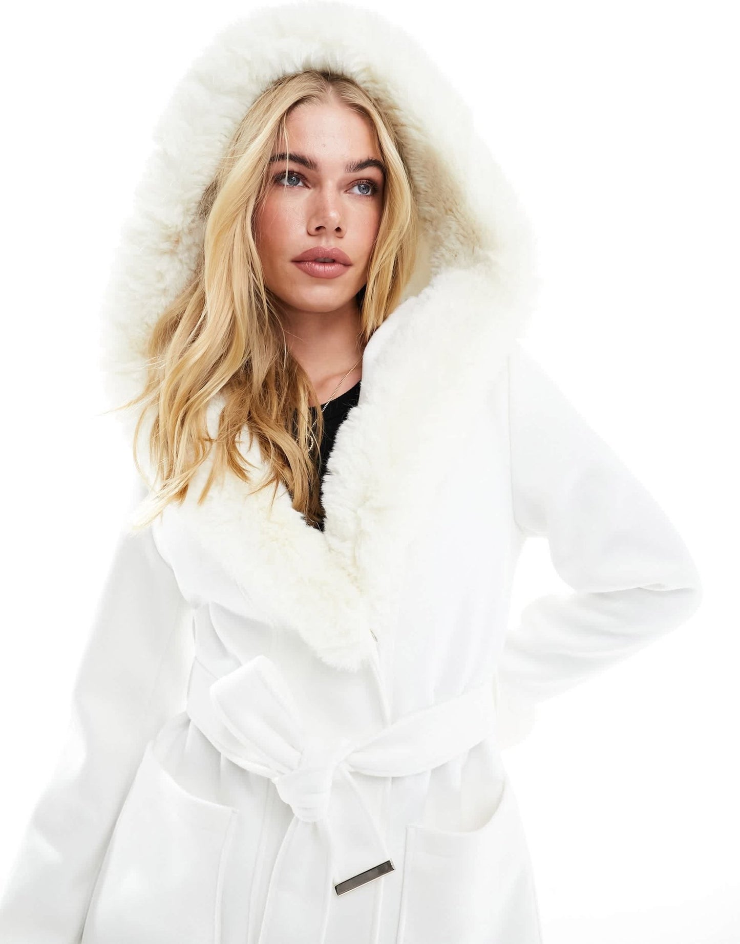 River Island faux fur robe jacket in cream - ASOS Sample Sale EU Store