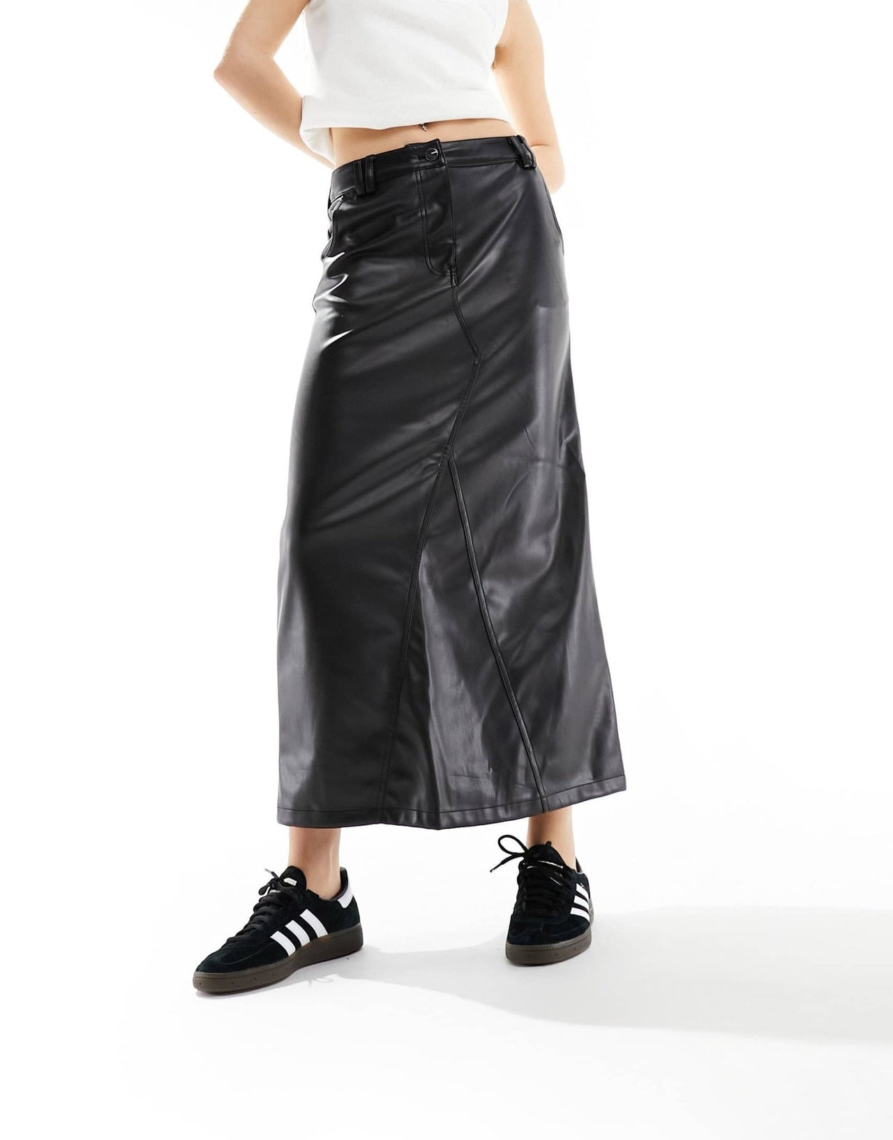 River Island faux leather midaxi skirt in black - ASOS Sample Sale EU Store