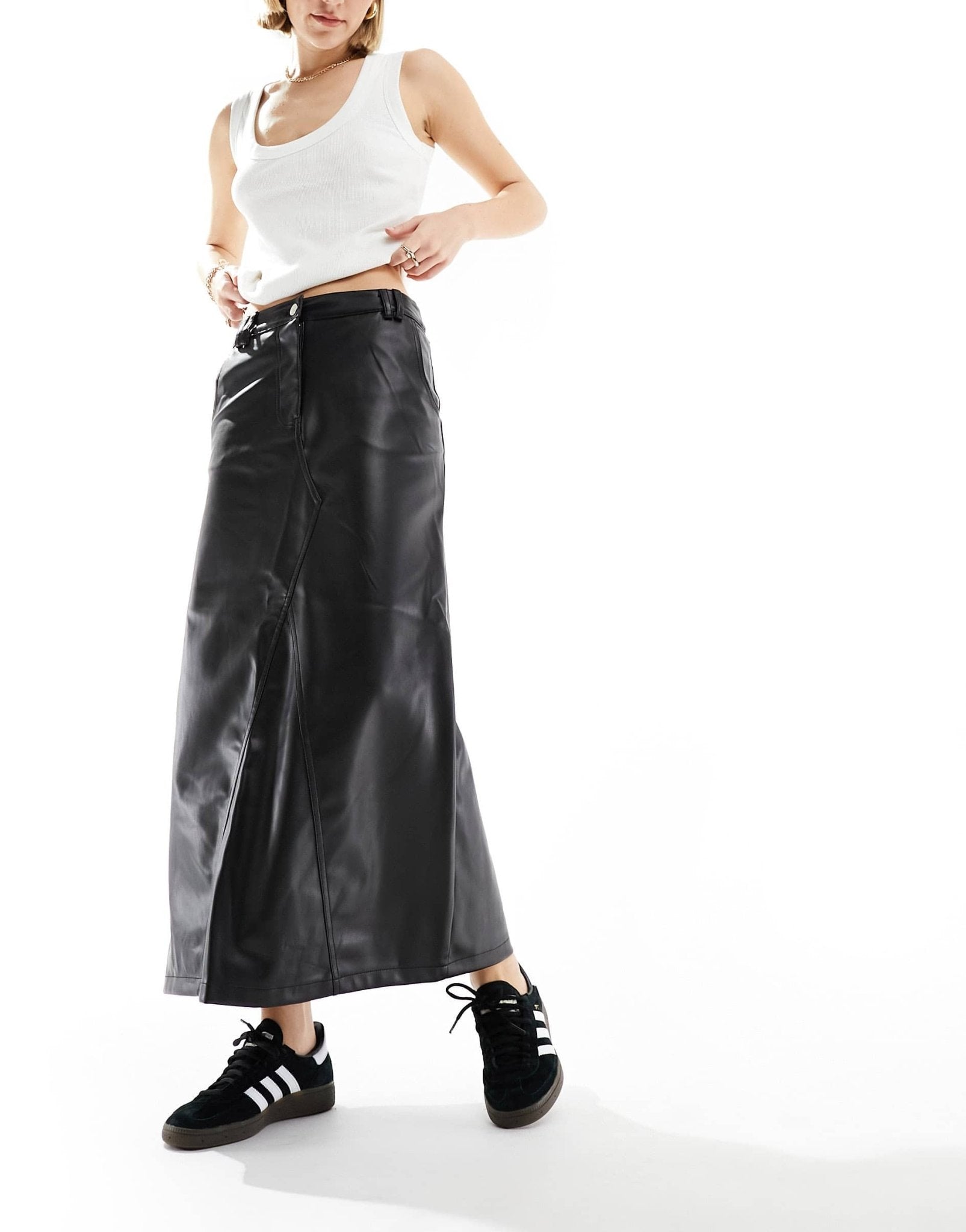 River Island faux leather midaxi skirt in black - ASOS Sample Sale EU Store