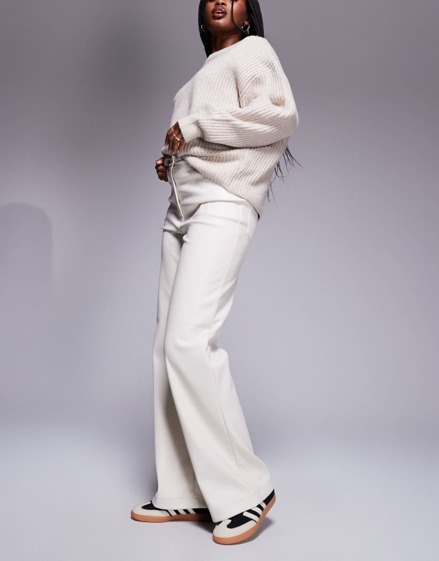 River Island faux leather relaxed straight trouser in cream - ASOS Sample Sale EU Store