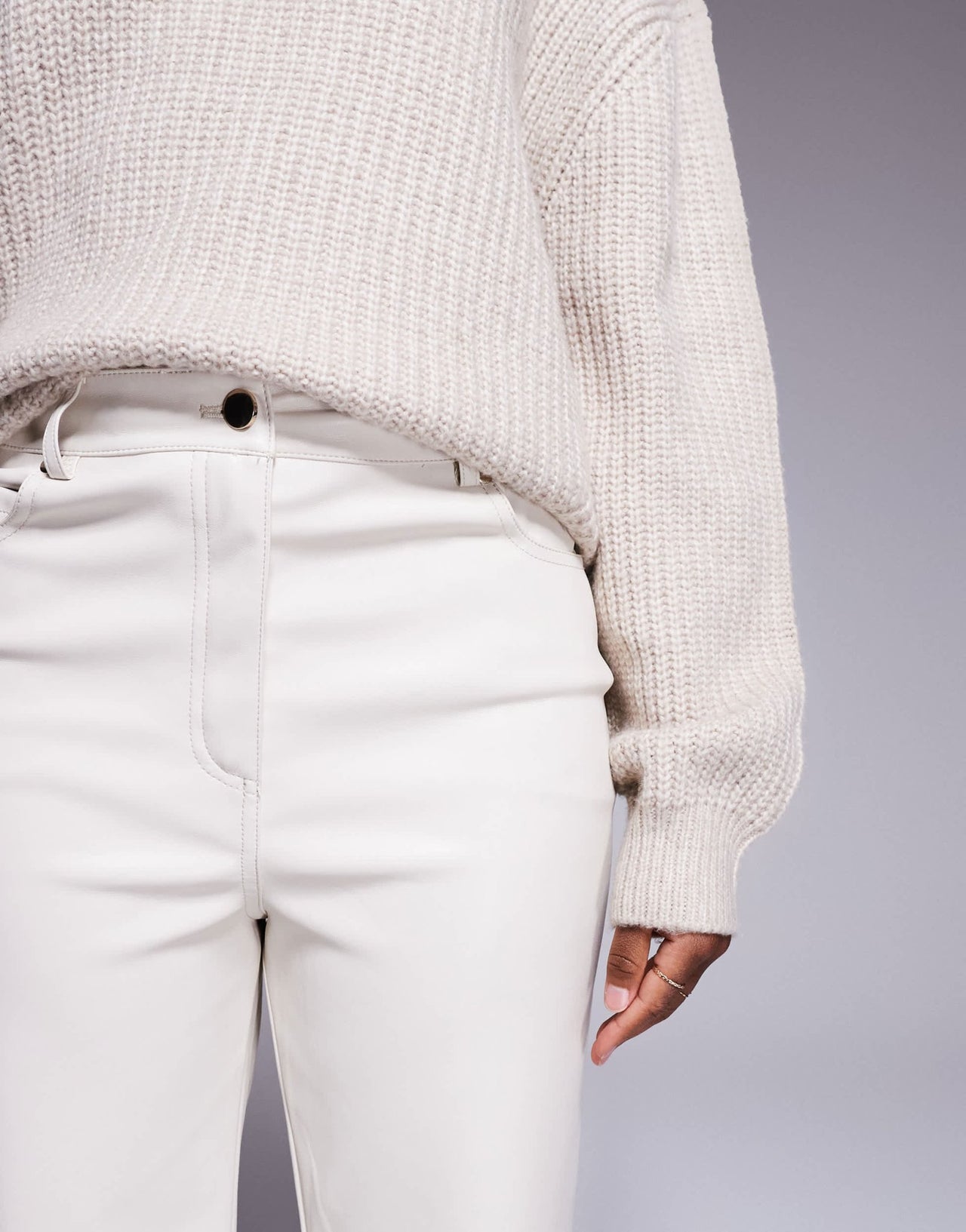 River Island faux leather relaxed straight trouser in cream - ASOS Sample Sale EU Store