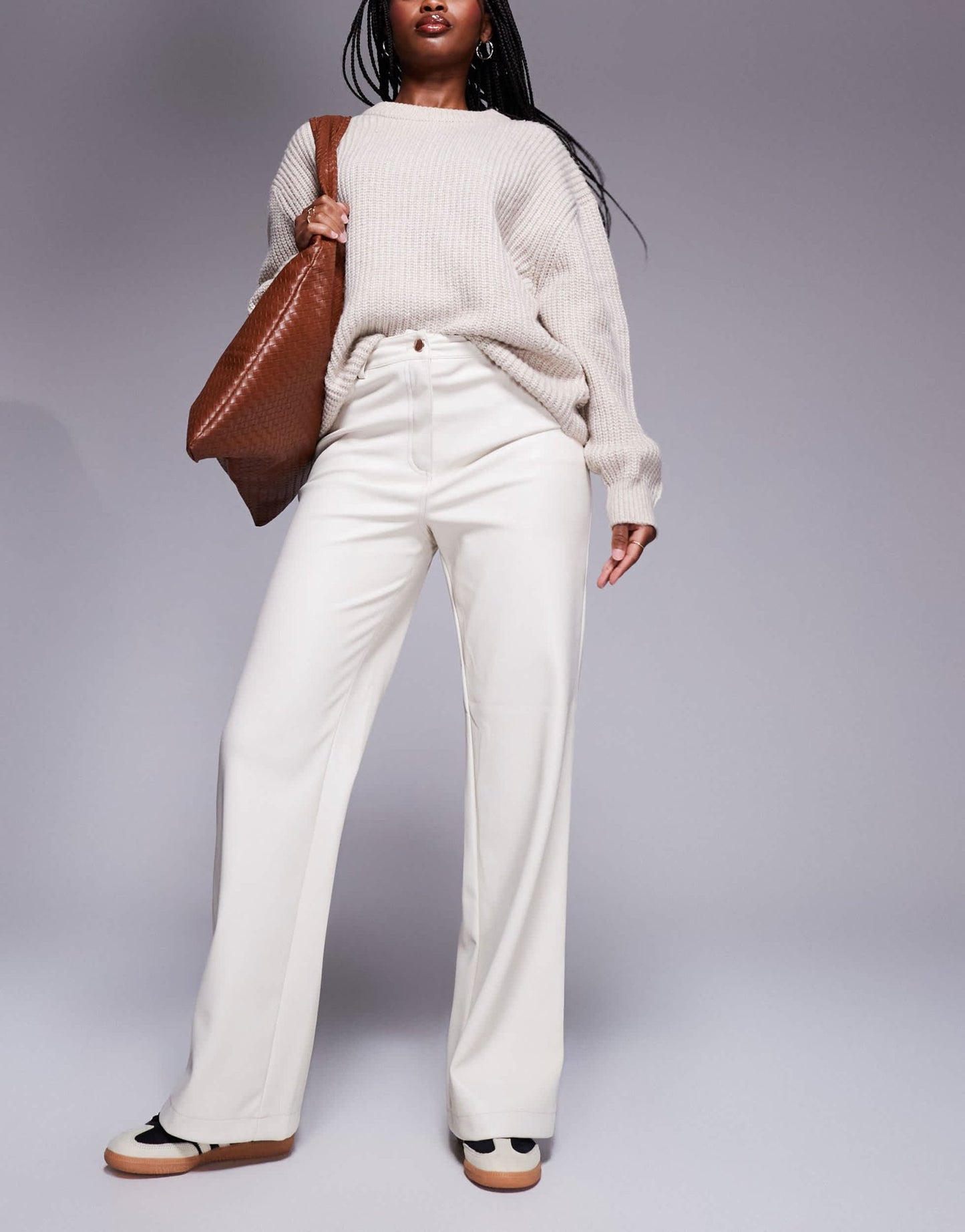 River Island faux leather relaxed straight trouser in cream - ASOS Sample Sale EU Store