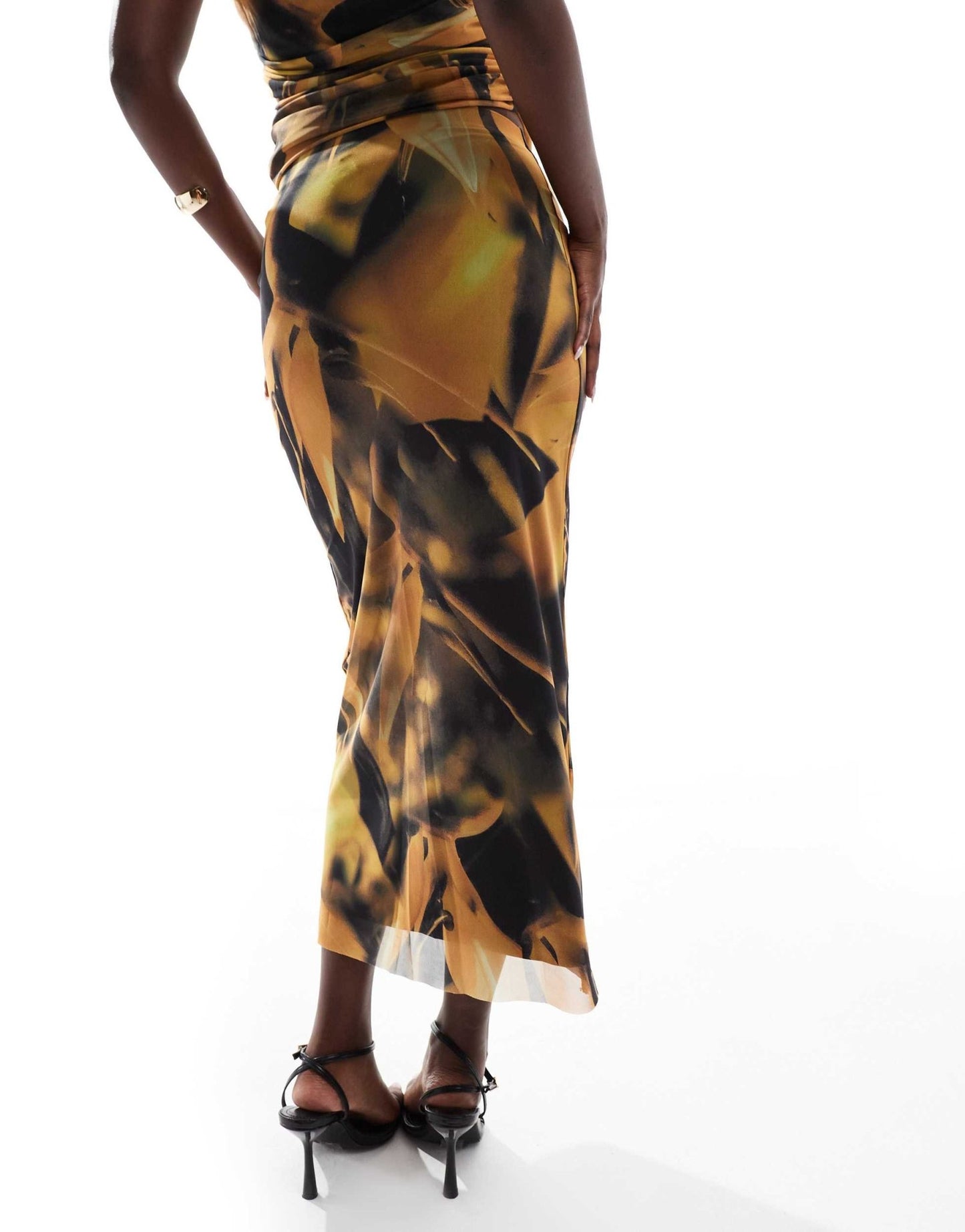 River Island floral mesh midi skirt co - ord in yellow - ASOS Sample Sale EU Store