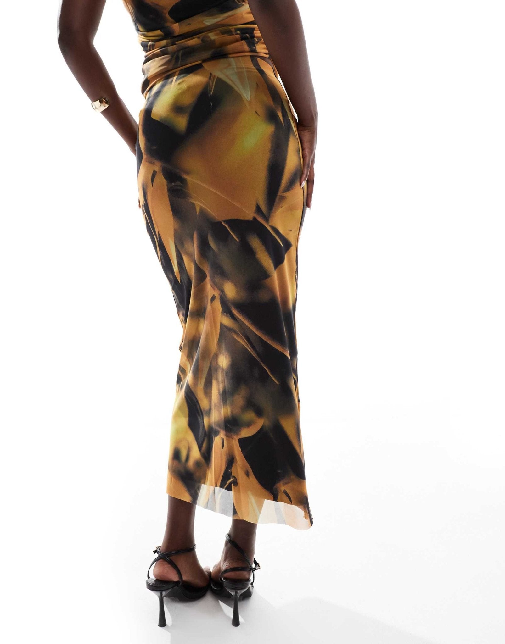 River Island floral mesh midi skirt co - ord in yellow - ASOS Sample Sale EU Store