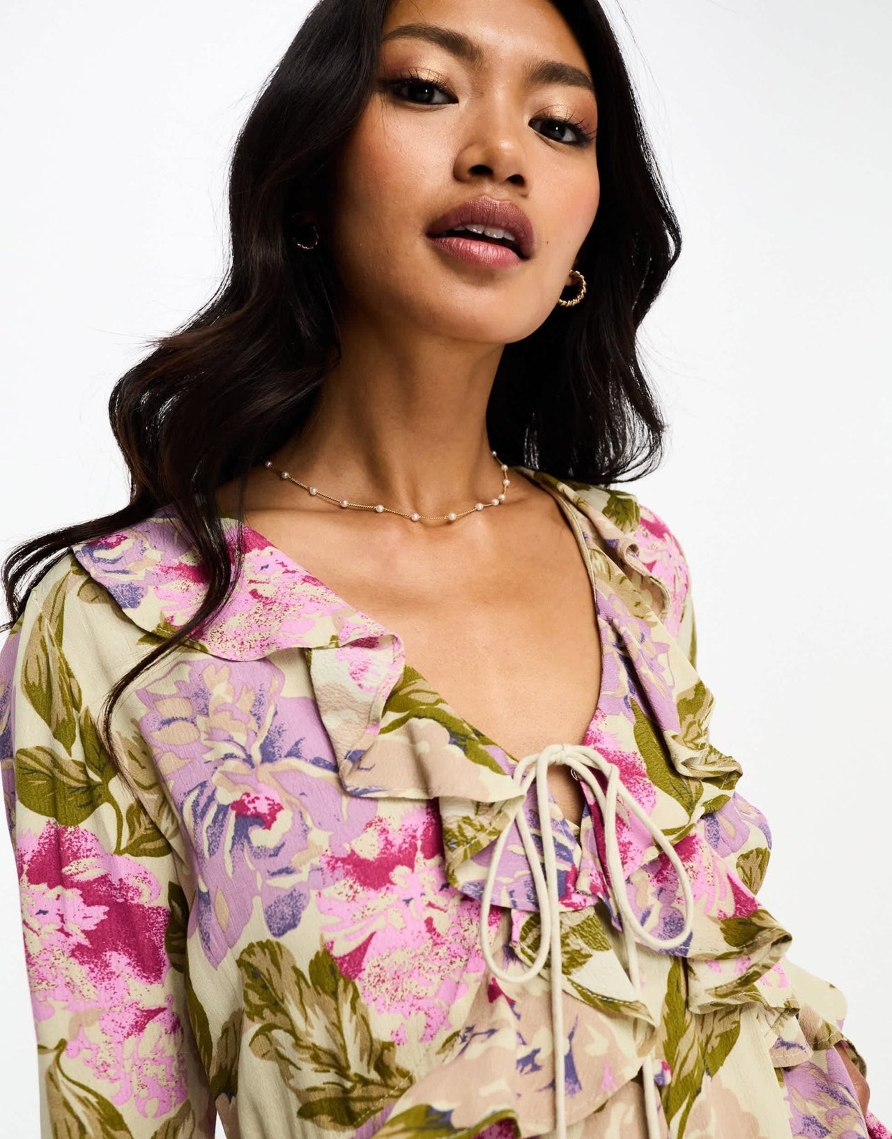 River Island floral tie front ruffle mini dress in pink - ASOS Sample Sale EU Store