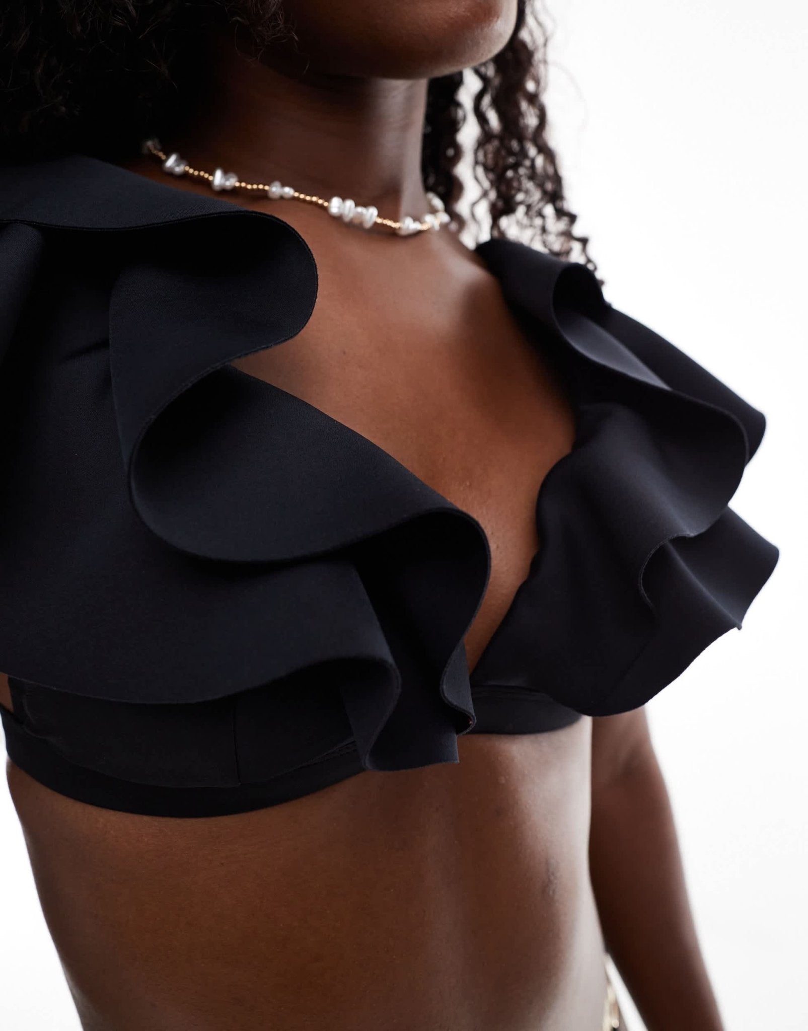 River Island frill plunge bikini top in black - ASOS Sample Sale EU Store