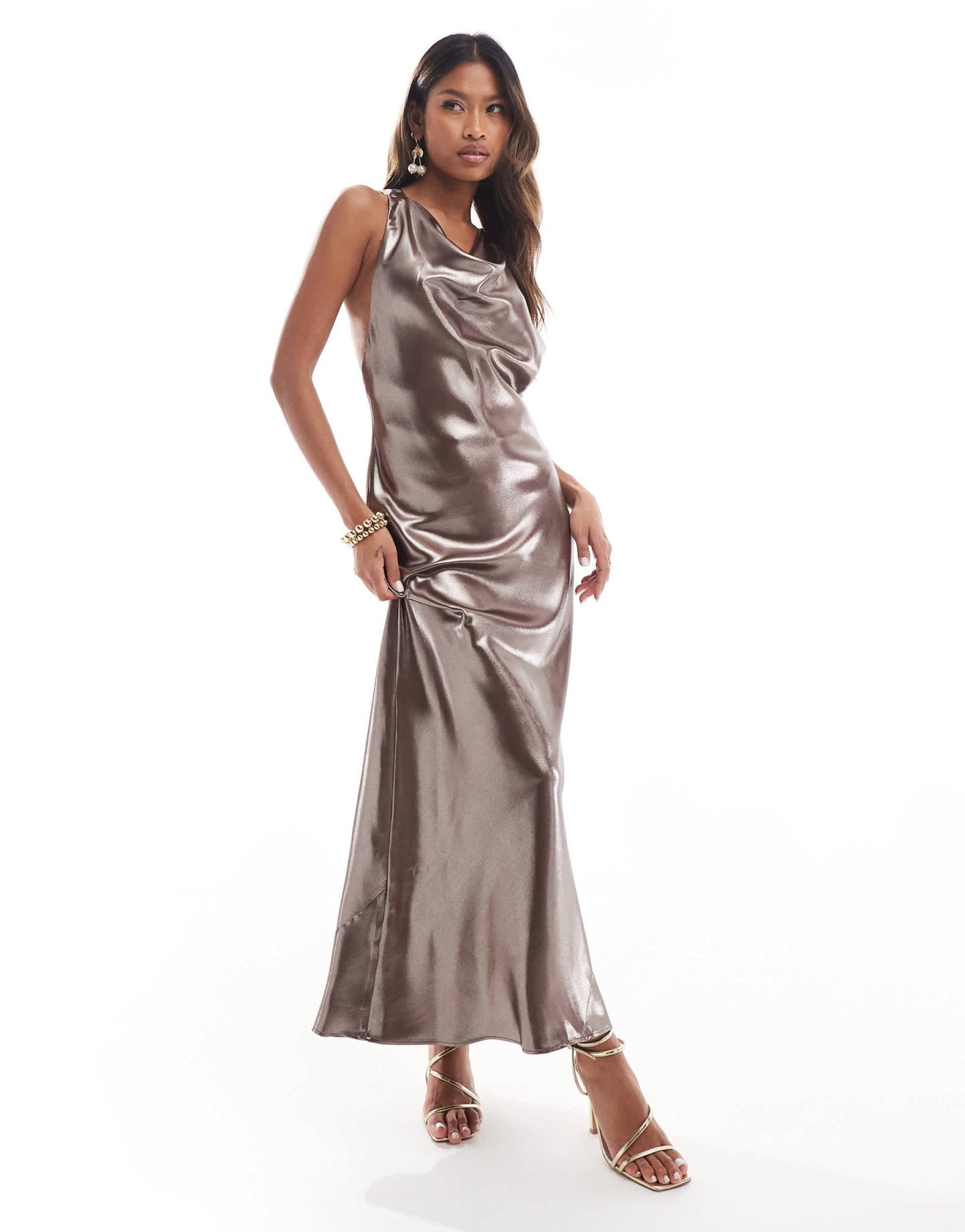 River Island halterneck twist back slip midi dress in brown - ASOS Sample Sale EU Store