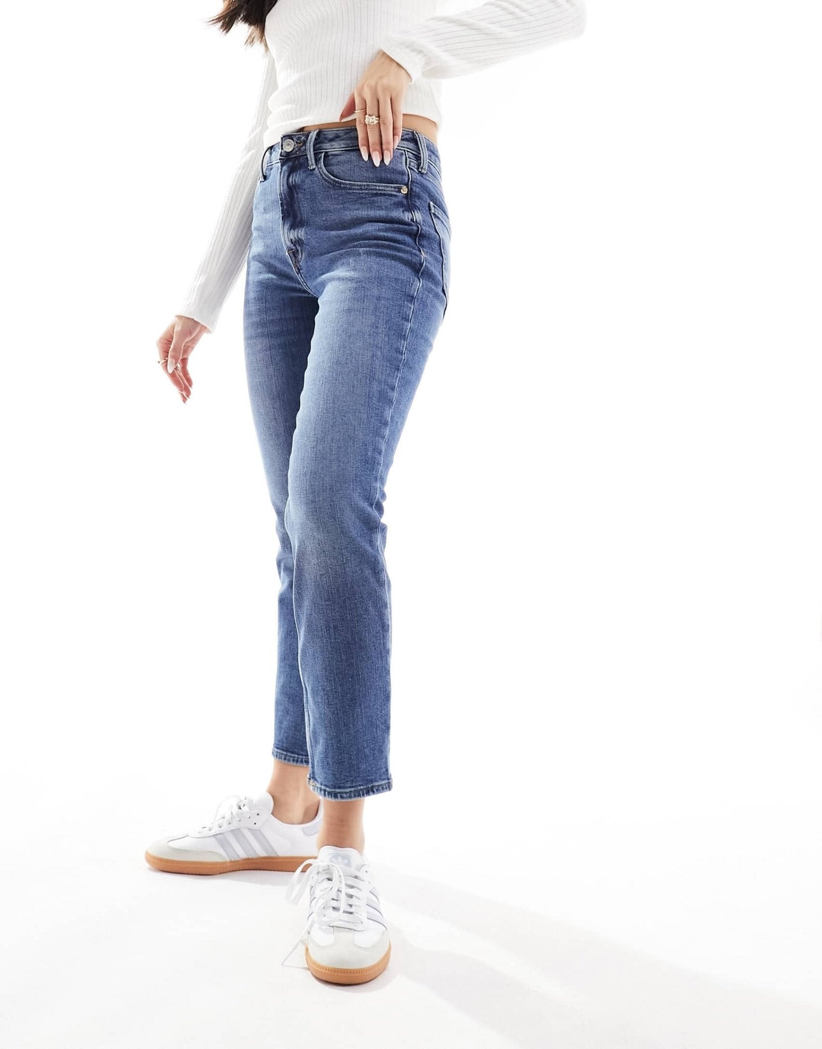 River Island high waist slim jean in darkwash blue - ASOS Sample Sale EU Store