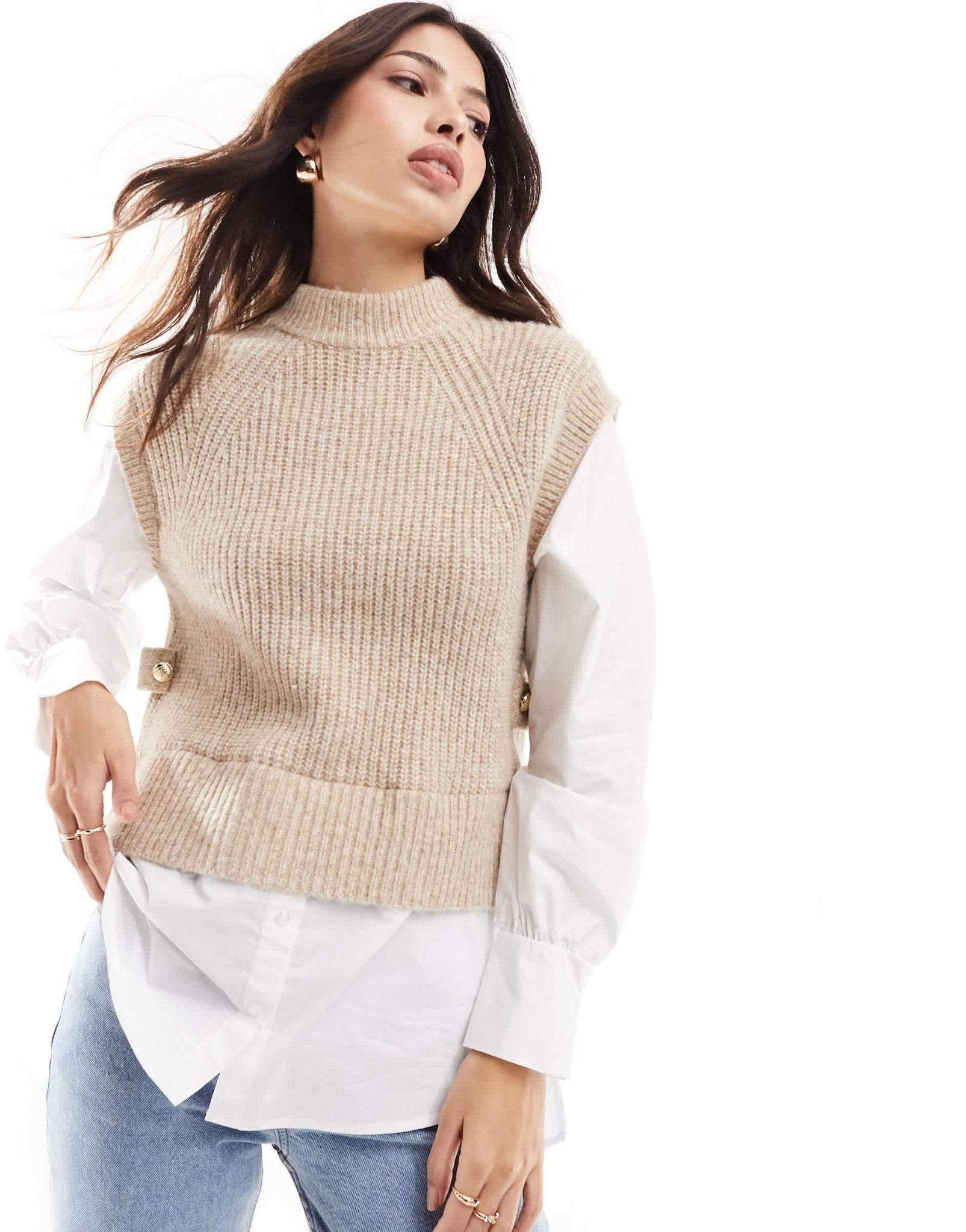 River Island hybrid shirt in beige - ASOS Sample Sale EU Store