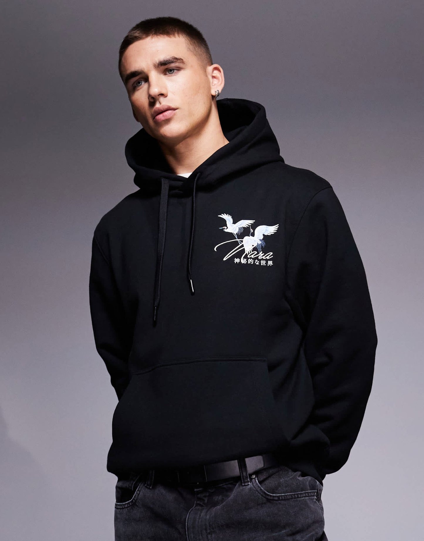 River Island Japanese crane back print hoodie in black - ASOS Sample Sale EU Store