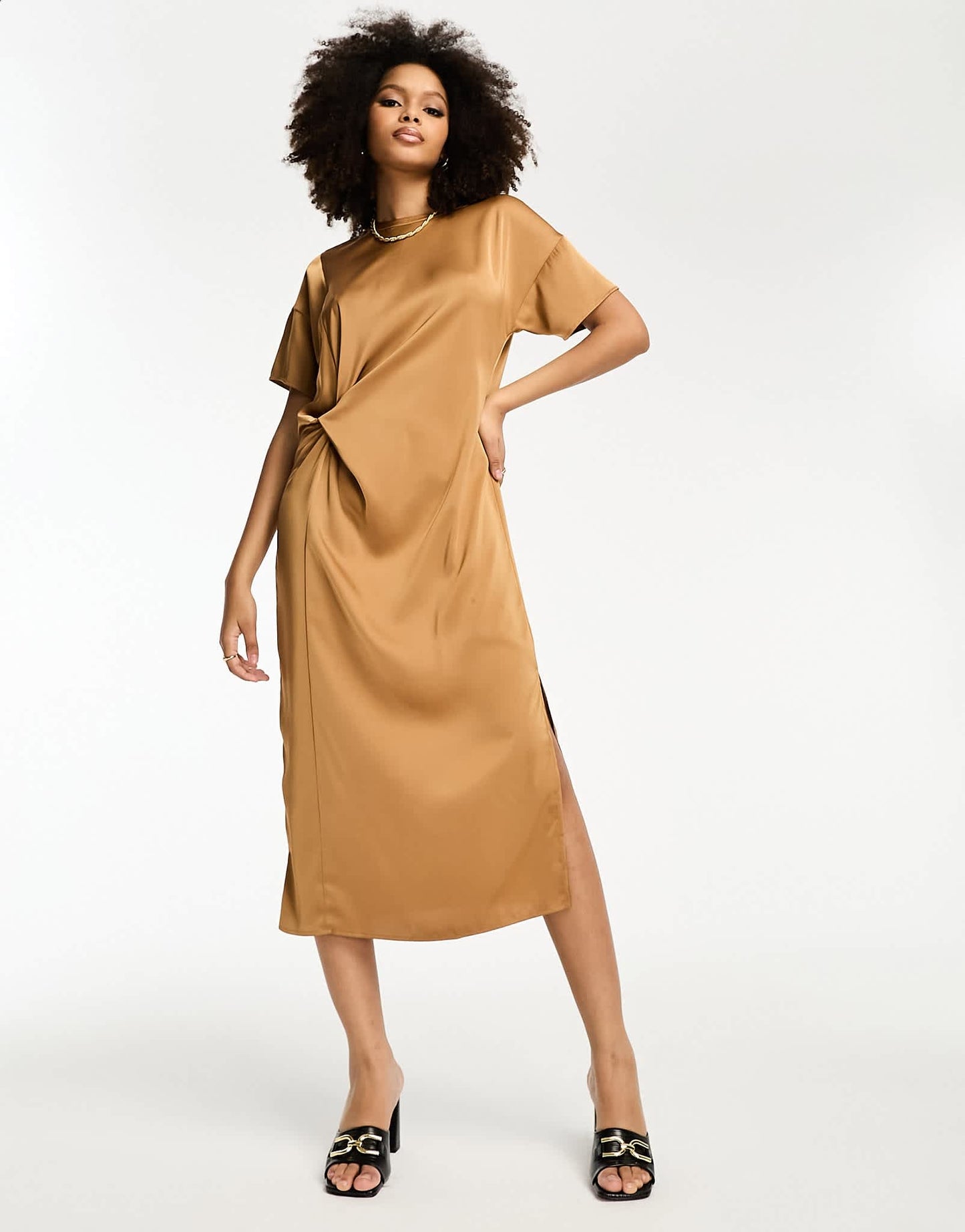 River Island knot detail satin midi dress in beige - ASOS Sample Sale EU Store