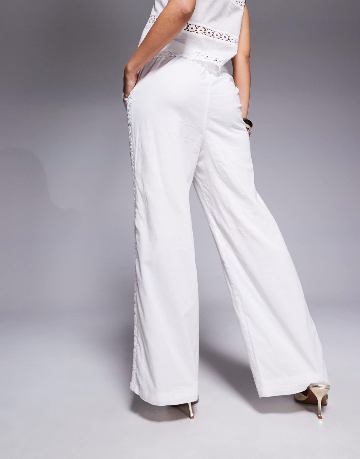 River Island lace insert trouser co - ord in white - ASOS Sample Sale EU Store