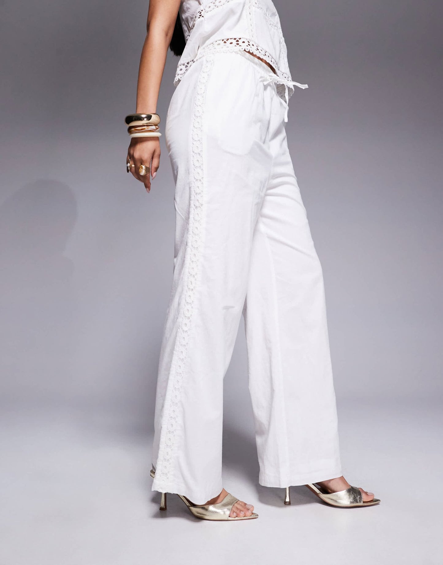 River Island lace insert trouser co - ord in white - ASOS Sample Sale EU Store