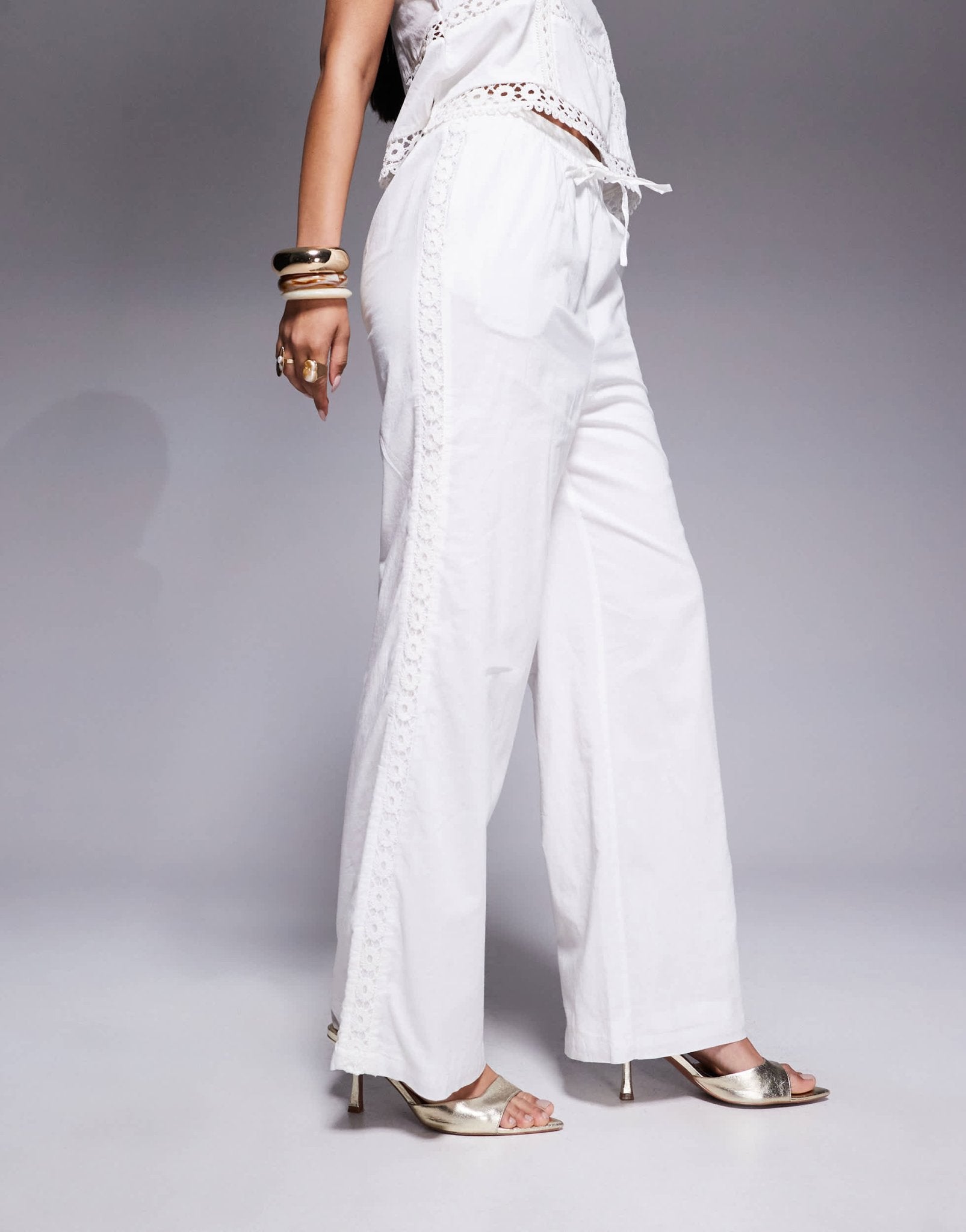 River Island lace insert trouser co - ord in white - ASOS Sample Sale EU Store