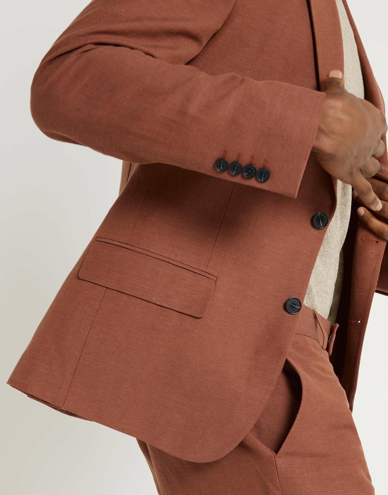 River Island linen slim suit jacket in rust - ASOS Sample Sale EU Store