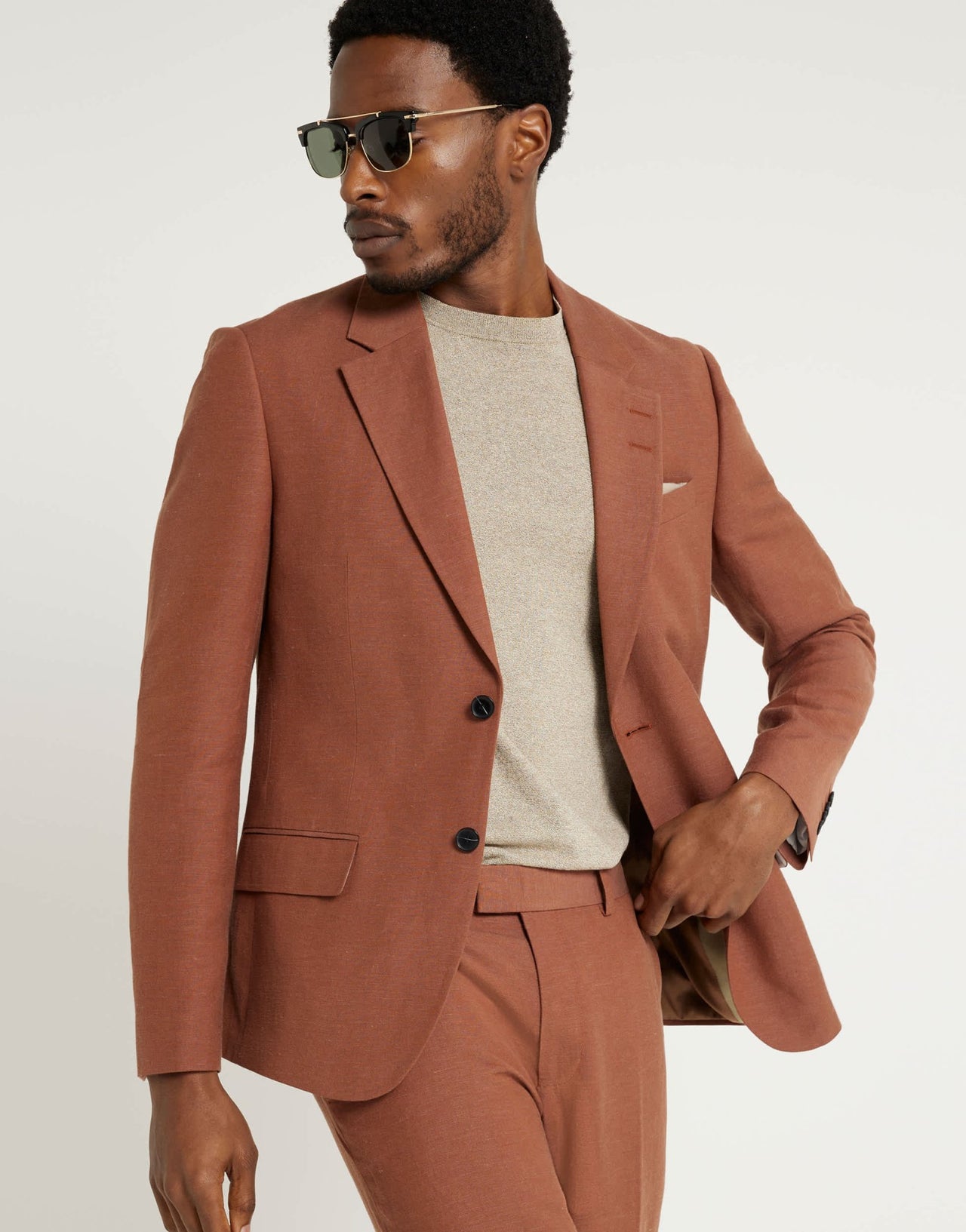 River Island linen slim suit jacket in rust - ASOS Sample Sale EU Store