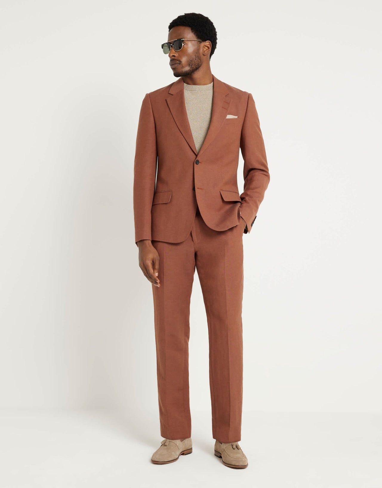 River Island linen slim suit jacket in rust - ASOS Sample Sale EU Store