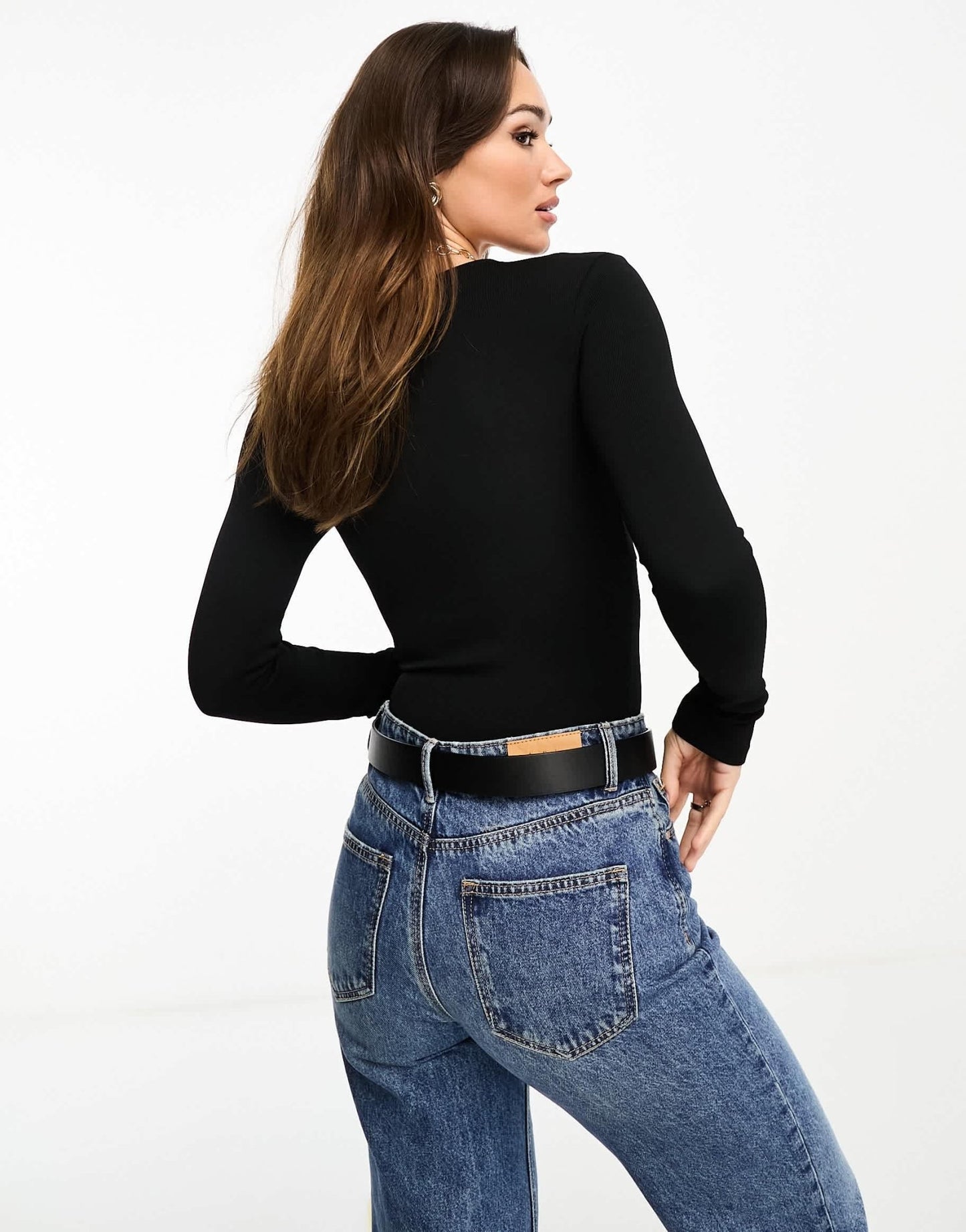 River Island long sleeve plunge bodysuit in black - ASOS Sample Sale EU Store