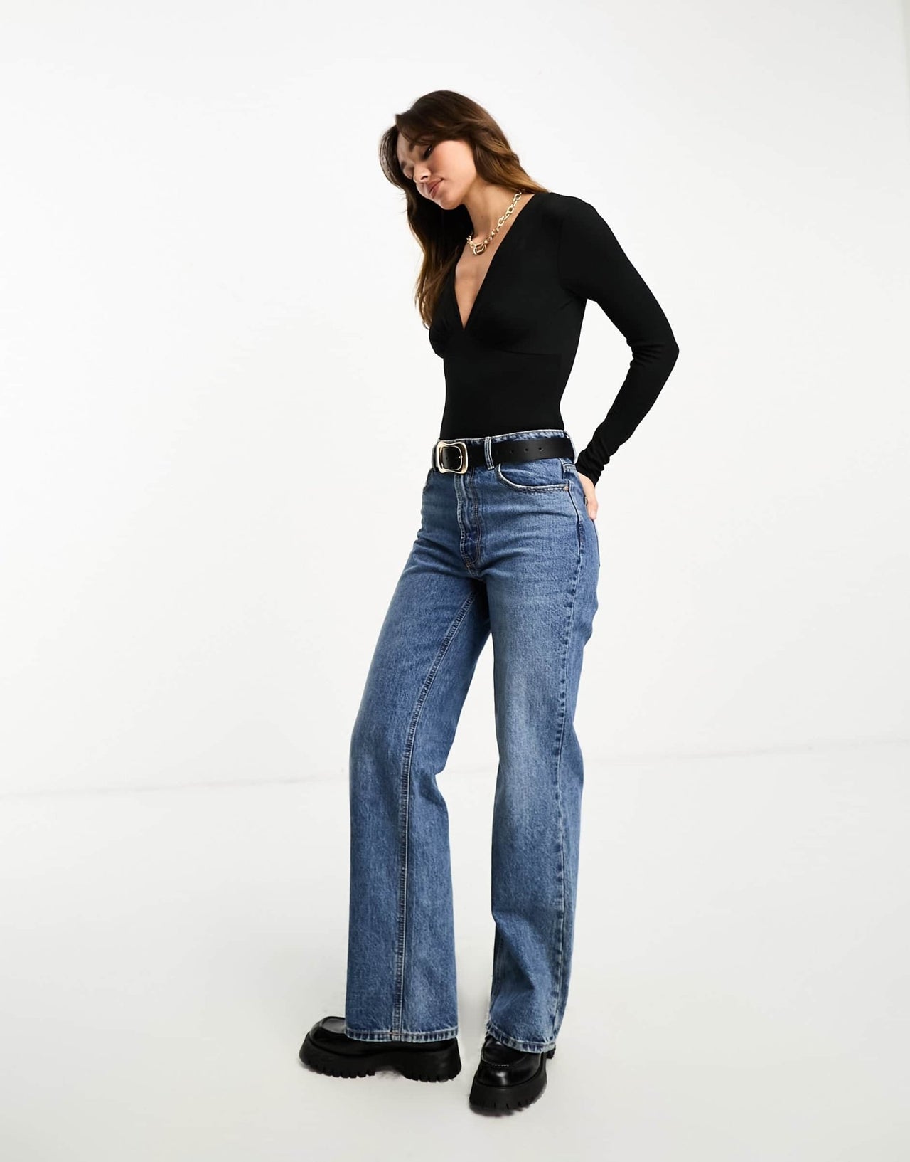 River Island long sleeve plunge bodysuit in black - ASOS Sample Sale EU Store