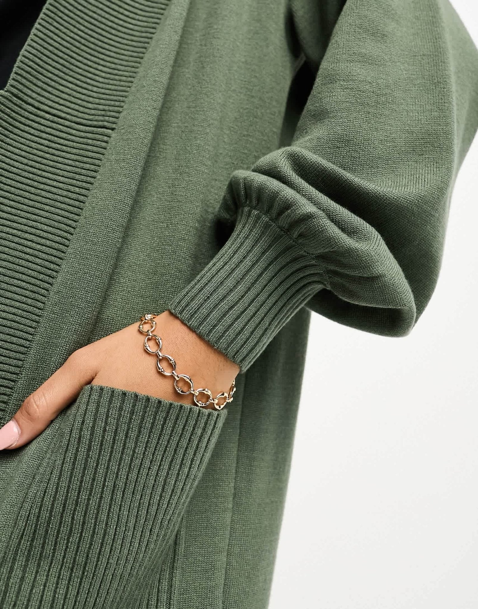 River Island maxi ribbed cardigan in khaki - ASOS Sample Sale EU Store