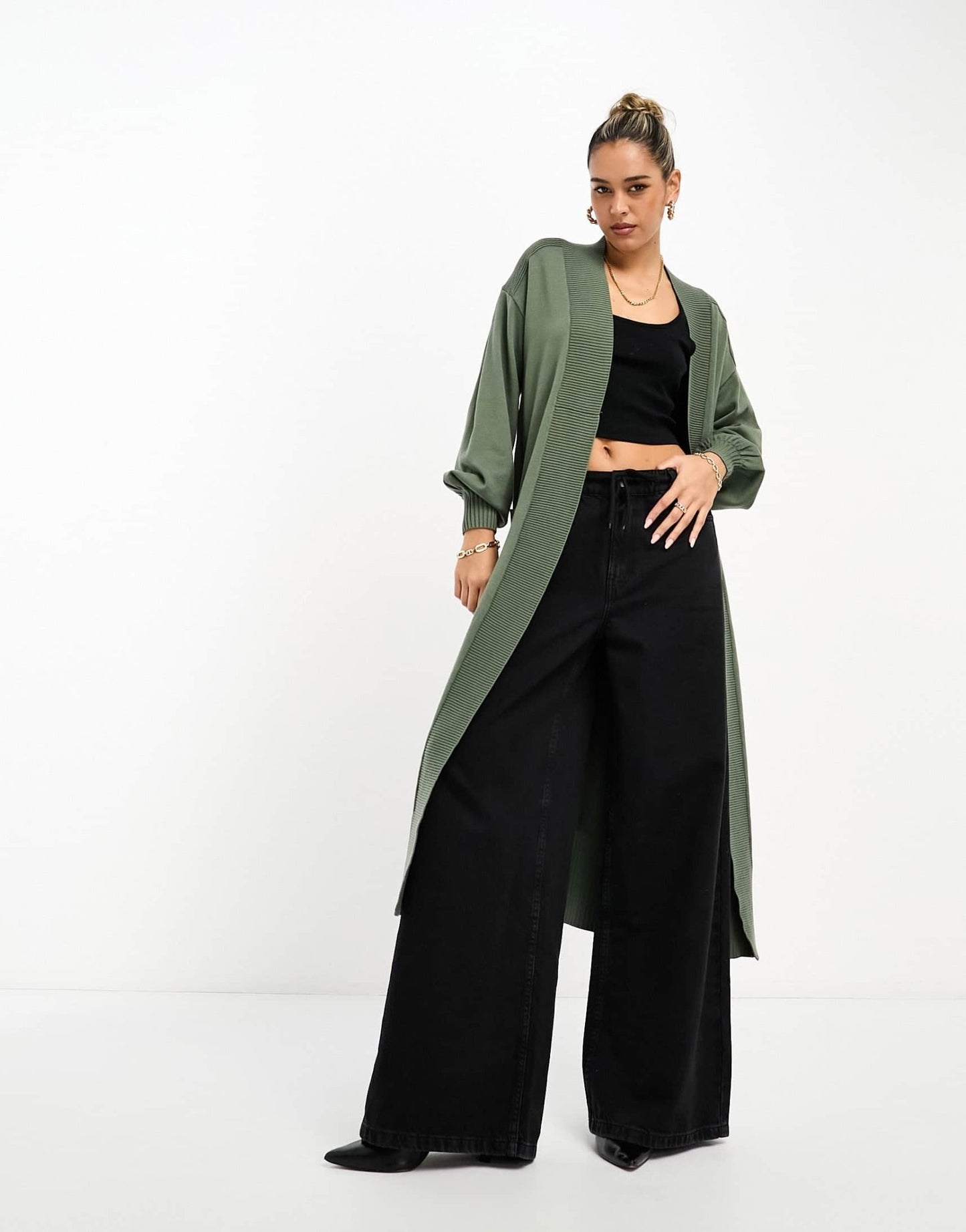 River Island maxi ribbed cardigan in khaki - ASOS Sample Sale EU Store