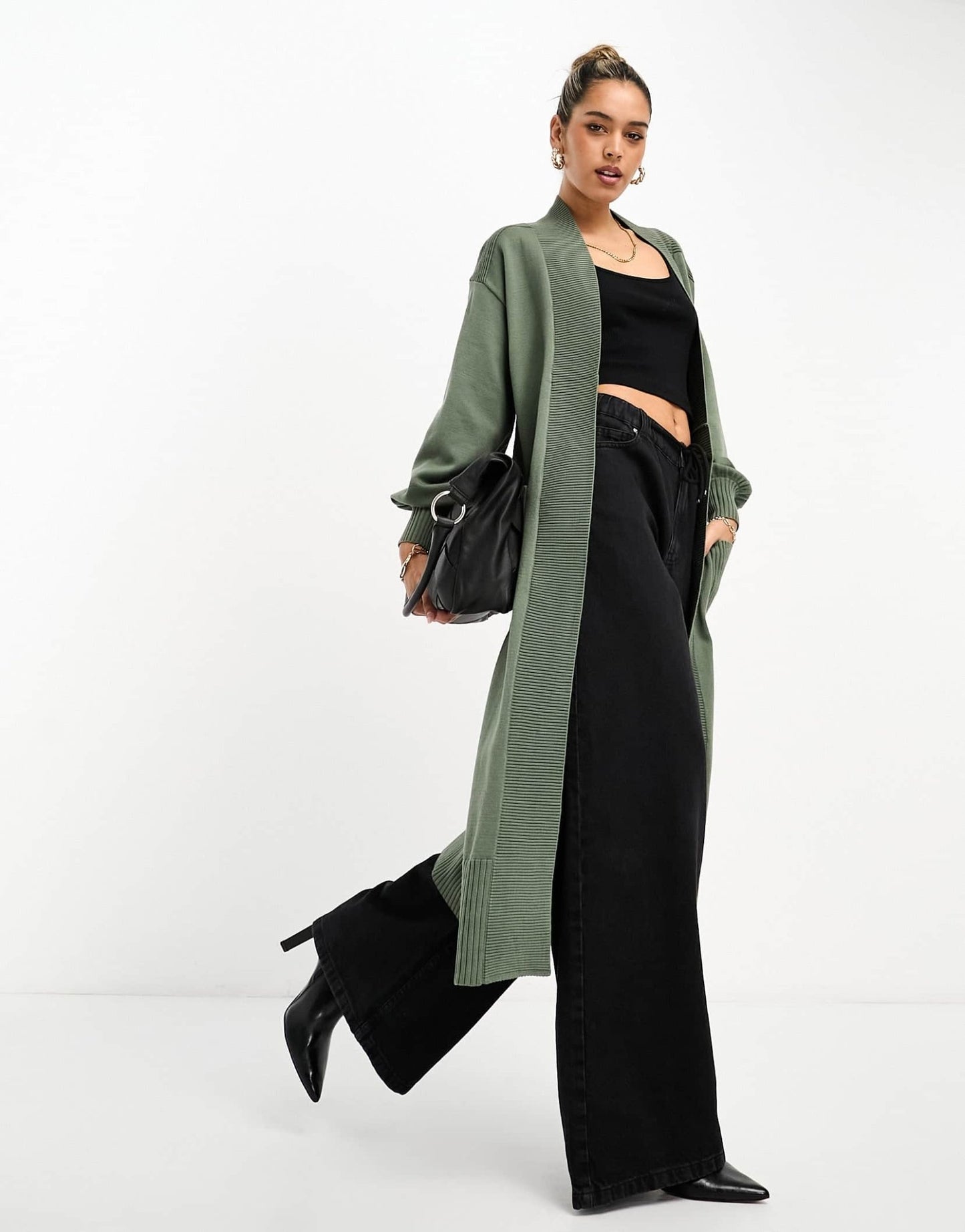 River Island maxi ribbed cardigan in khaki - ASOS Sample Sale EU Store