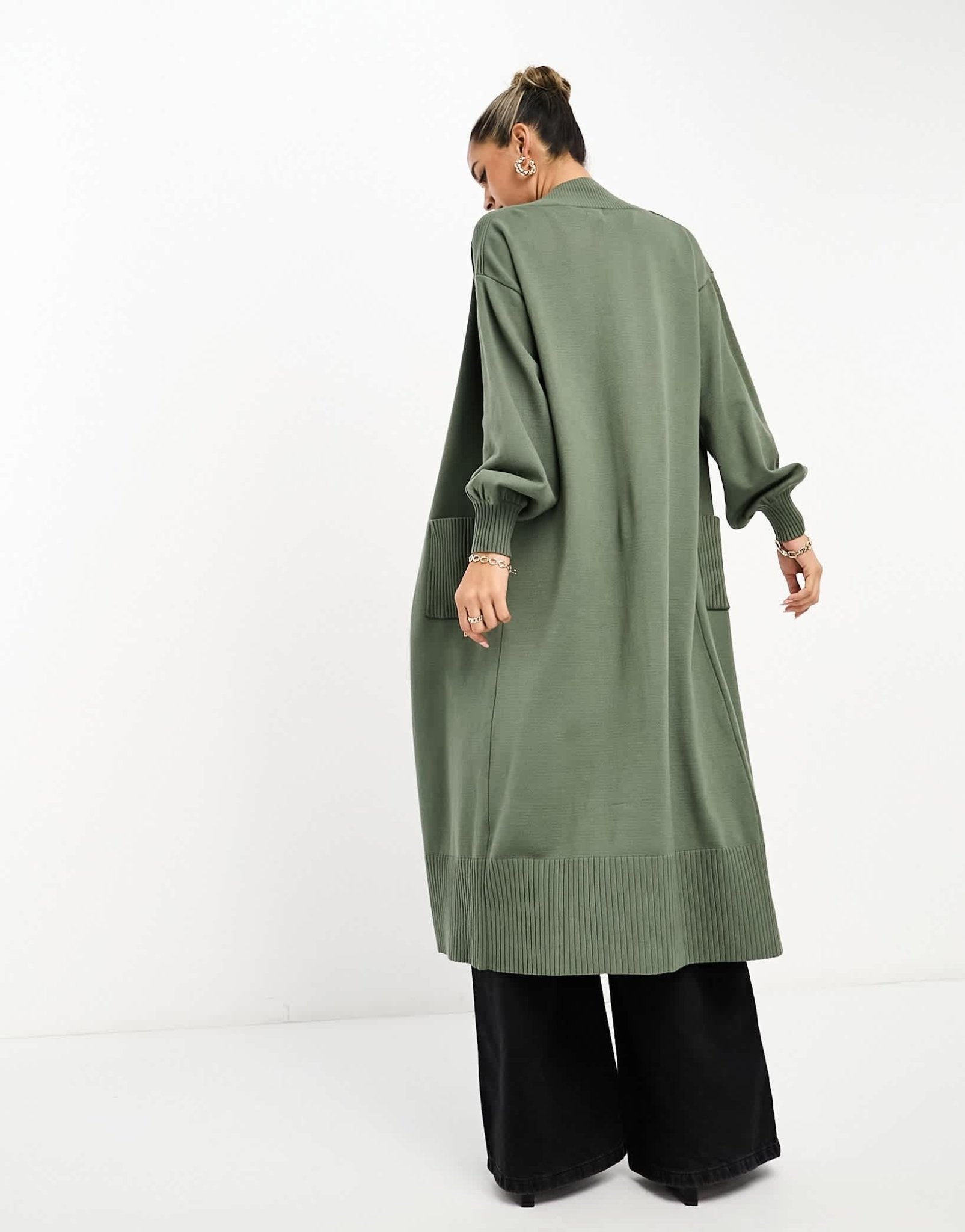River Island maxi ribbed cardigan in khaki - ASOS Sample Sale EU Store