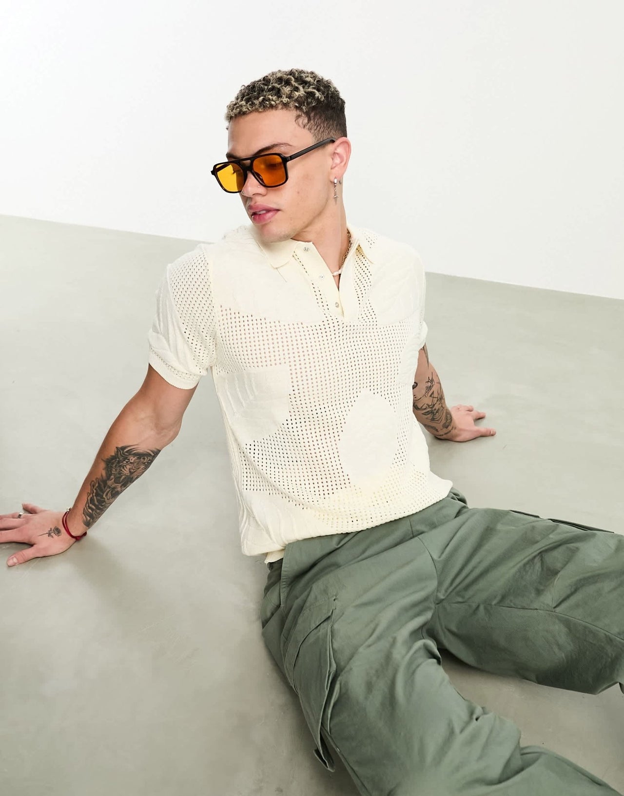 River Island mesh floral polo in white - ASOS Sample Sale EU Store