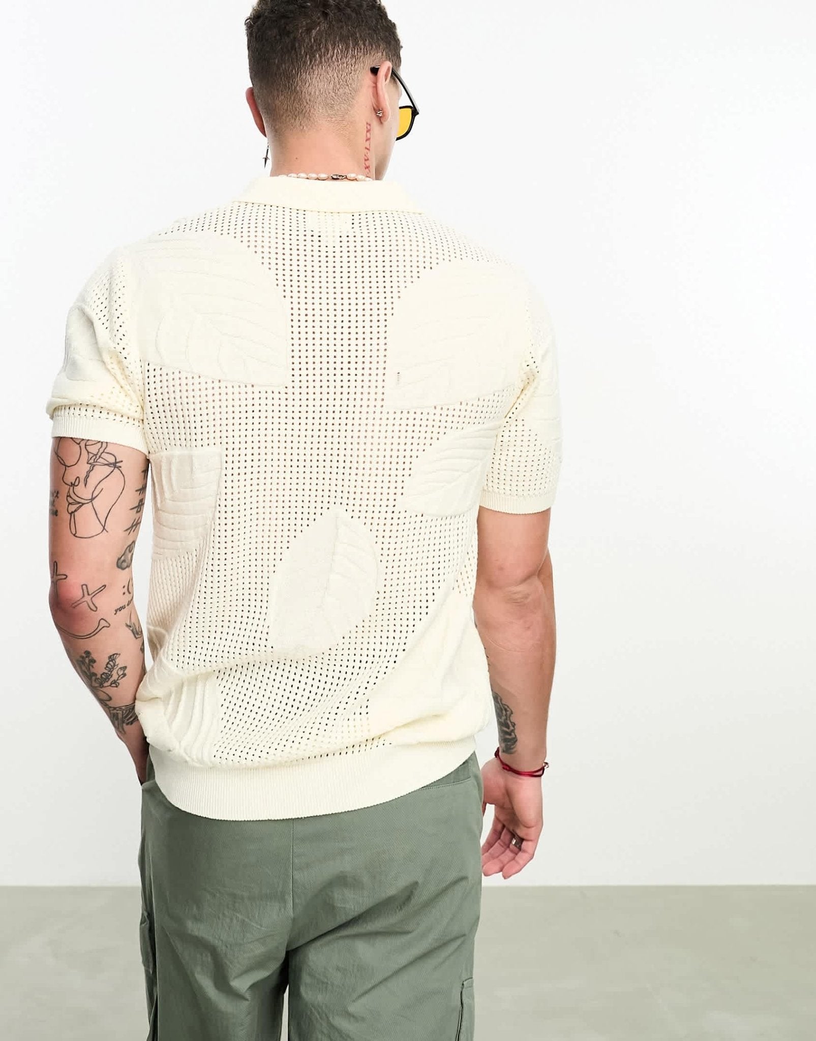 River Island mesh floral polo in white - ASOS Sample Sale EU Store
