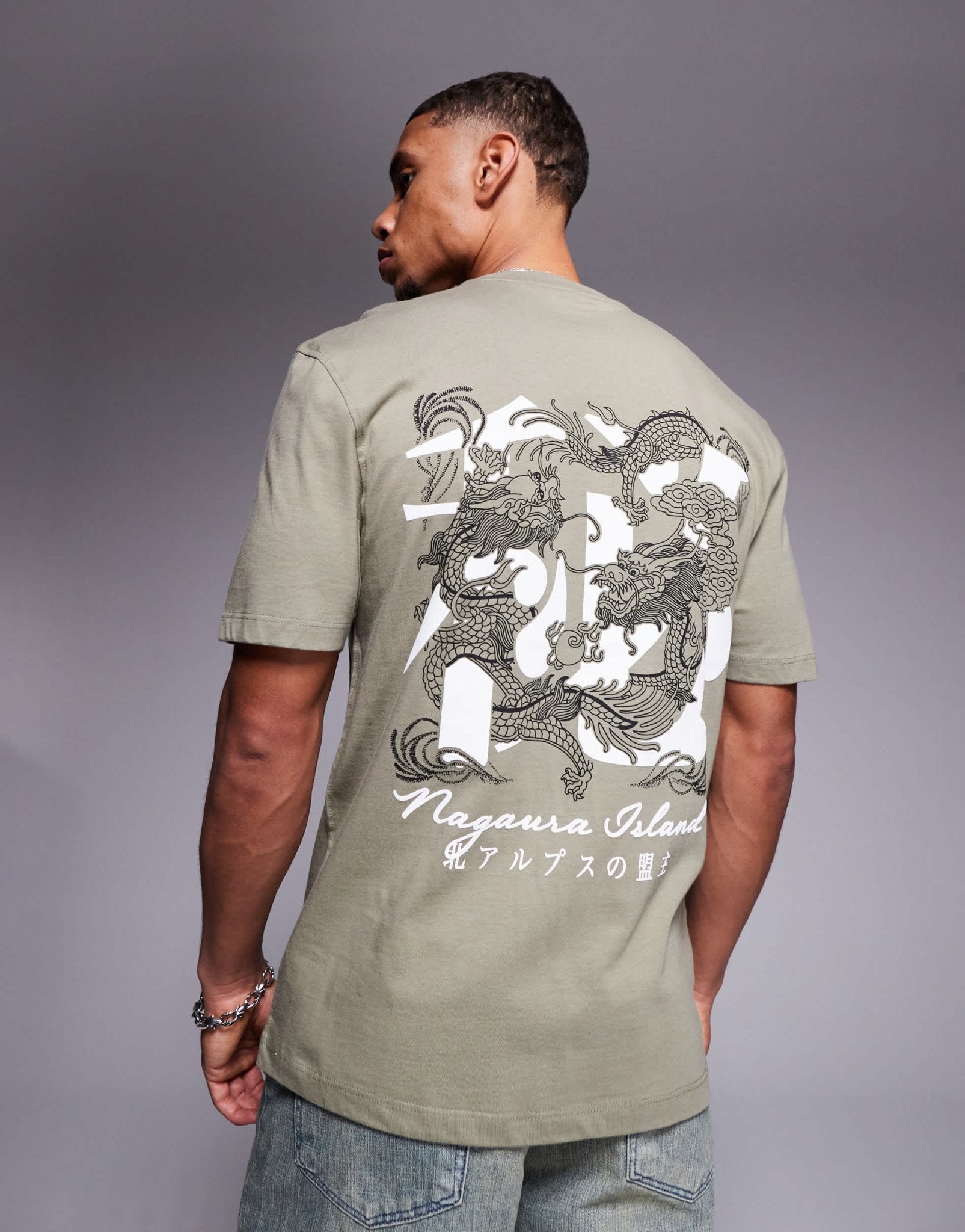 River Island Nagura Island print t-shirt in khaki - ASOS Sample Sale EU Store