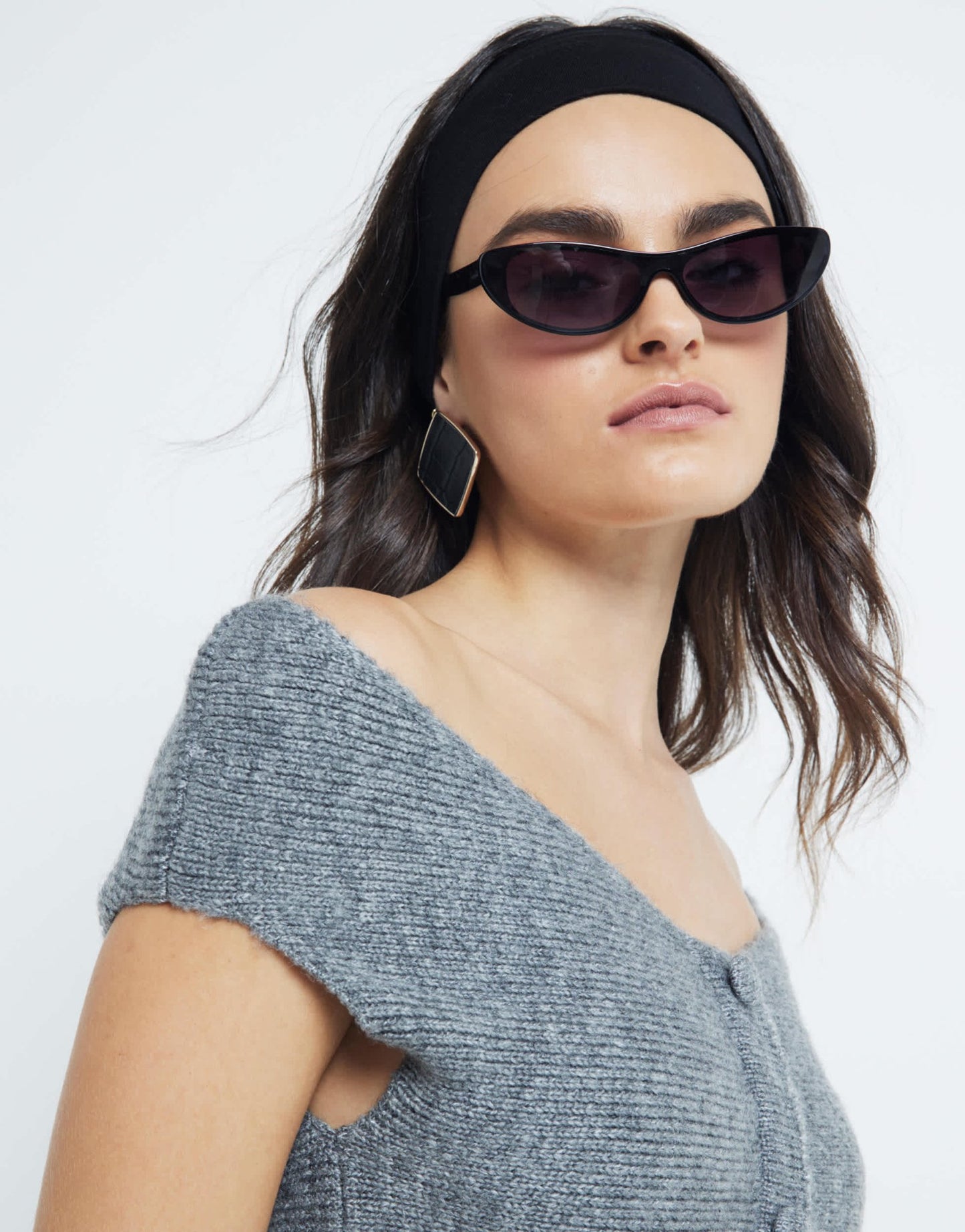 River Island off shoulder knitted top in grey - ASOS Sample Sale EU Store
