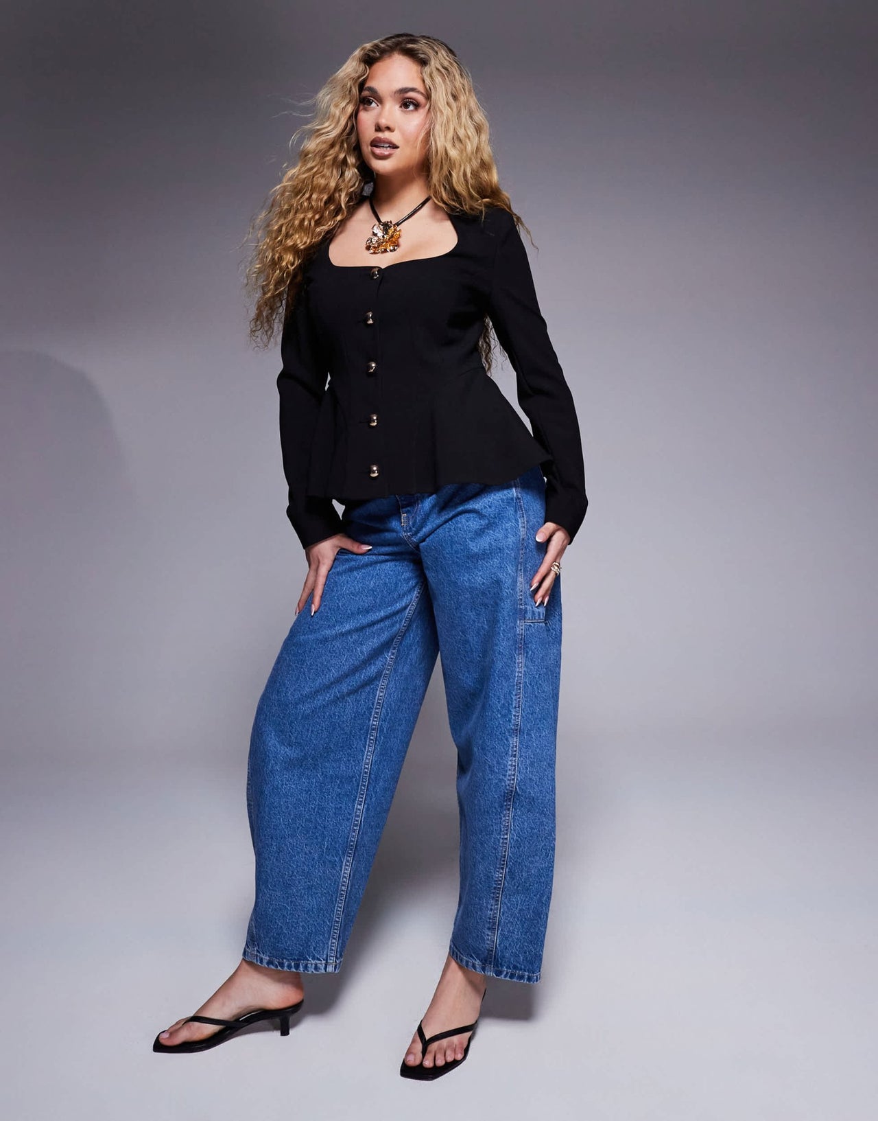 River Island peplum hem blazer in black - ASOS Sample Sale EU Store
