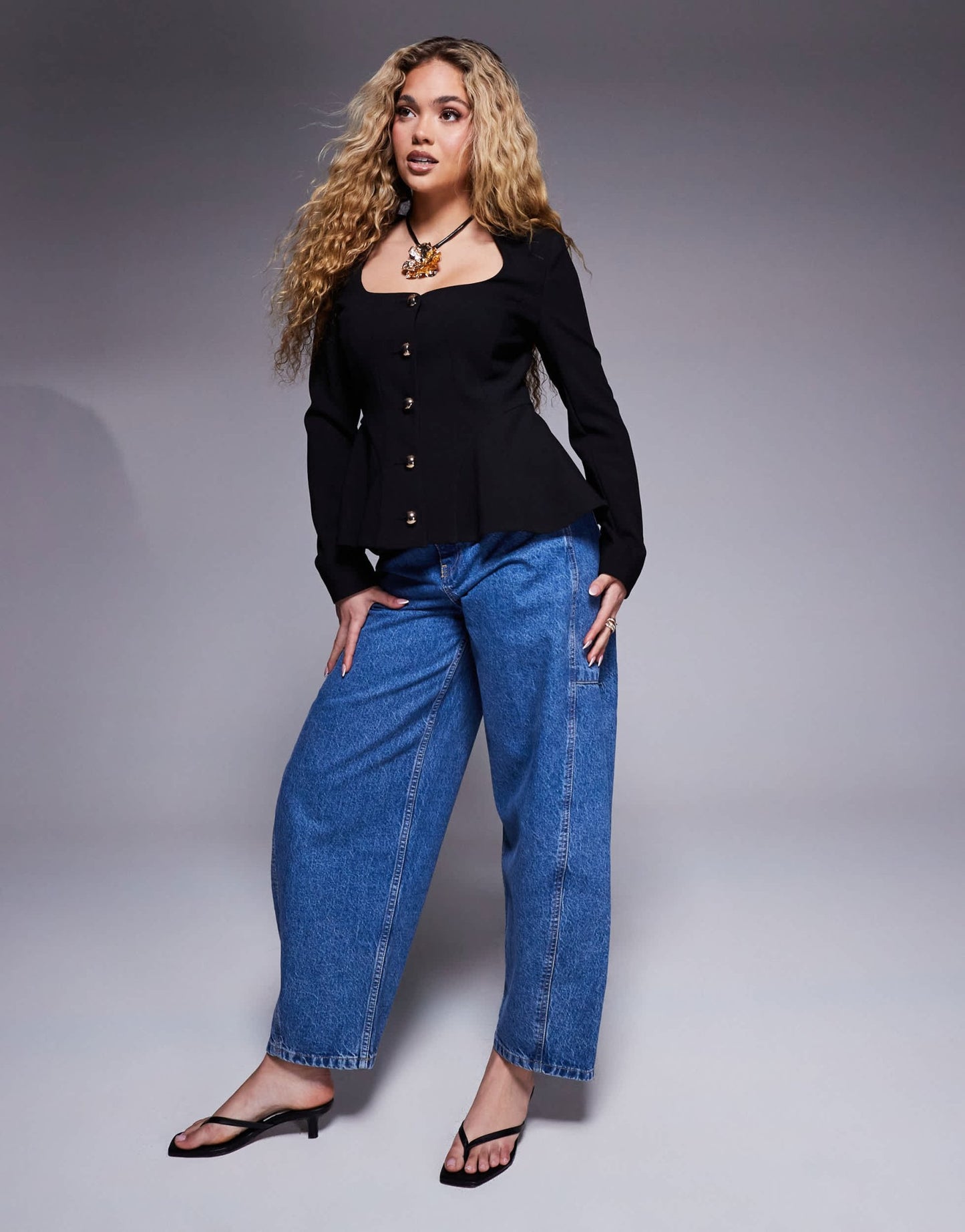 River Island peplum hem blazer in black - ASOS Sample Sale EU Store