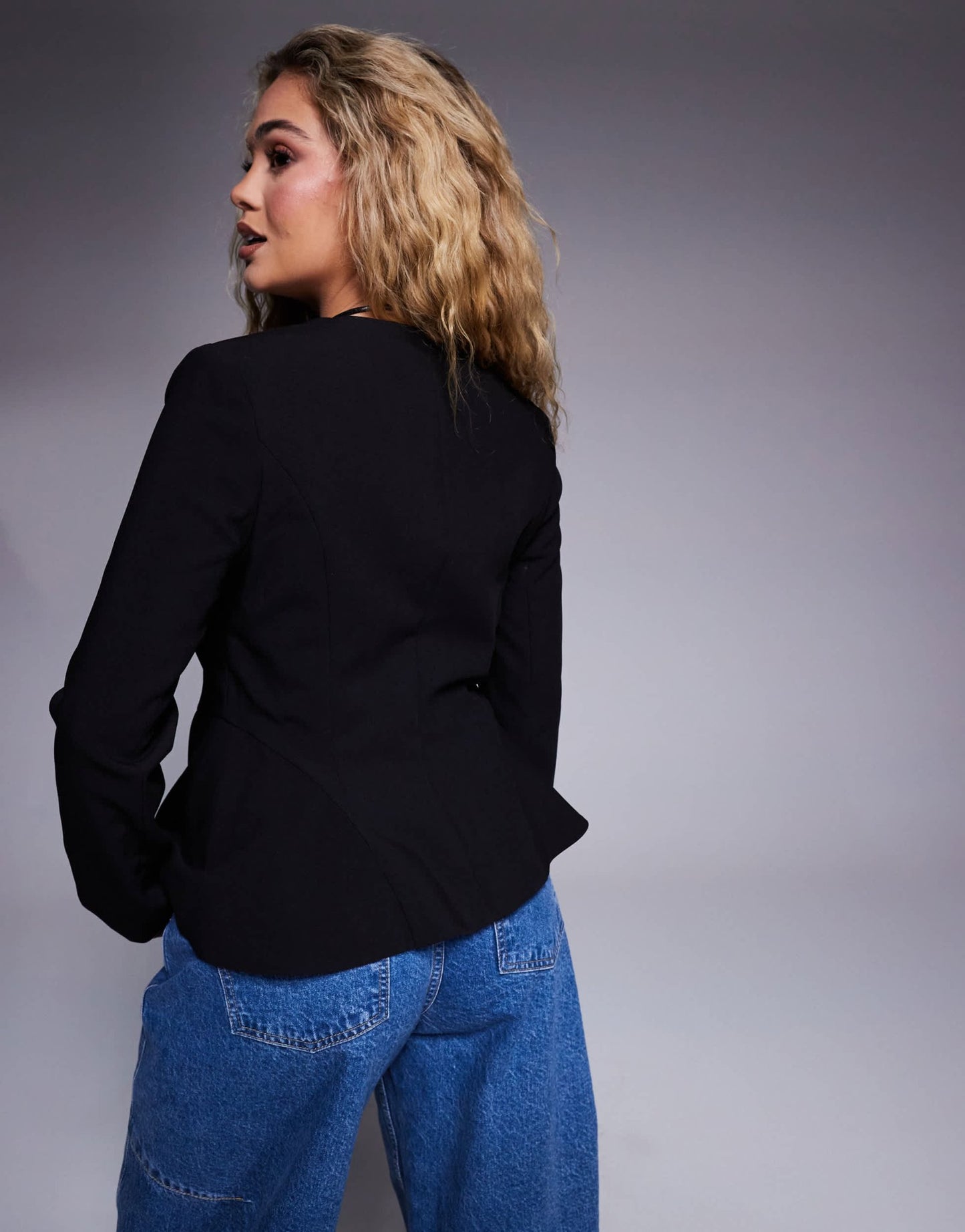 River Island peplum hem blazer in black - ASOS Sample Sale EU Store